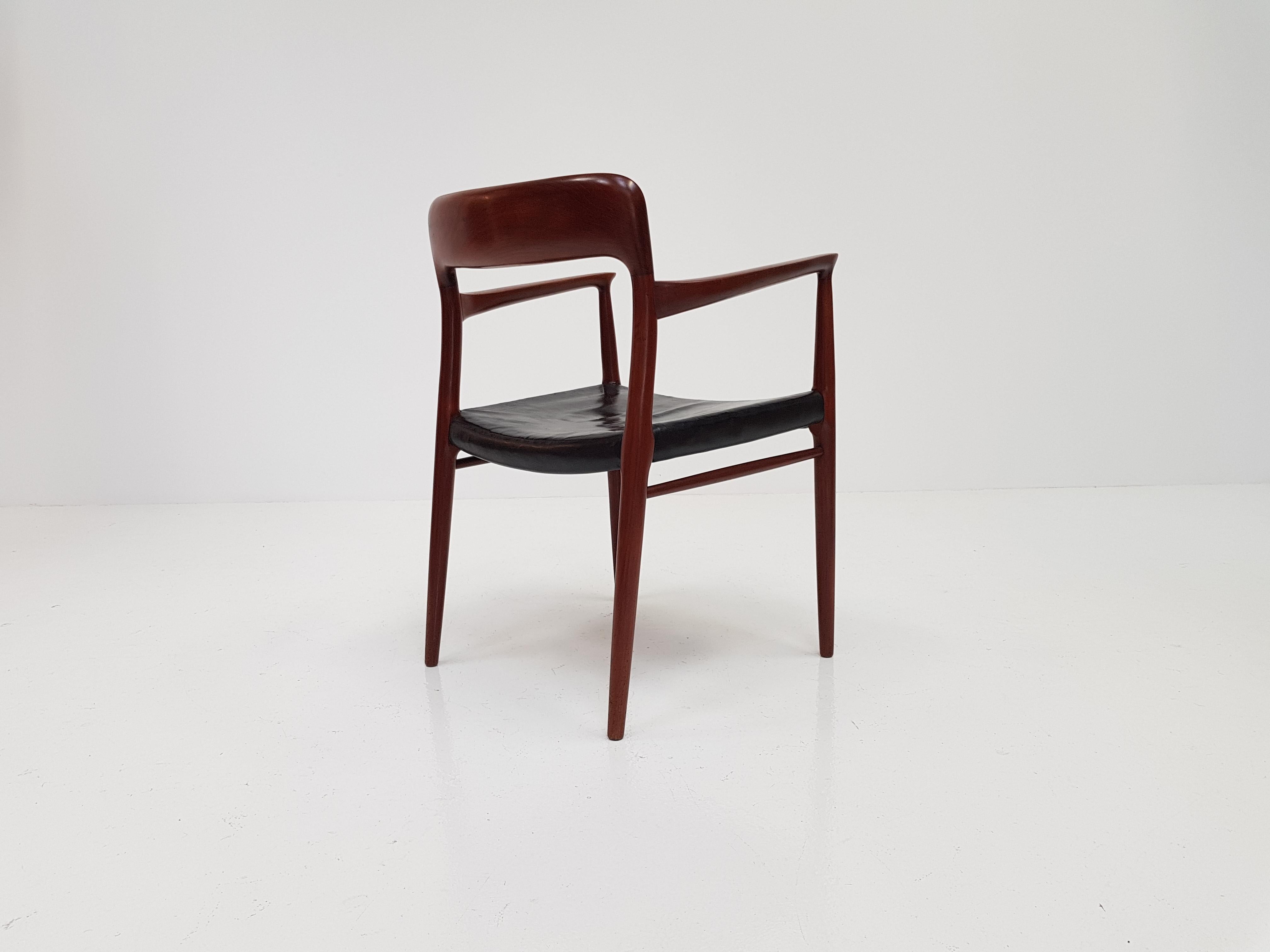 20th Century Model 56 Armchair in Teak and Black Leather by Niels Otto Møller