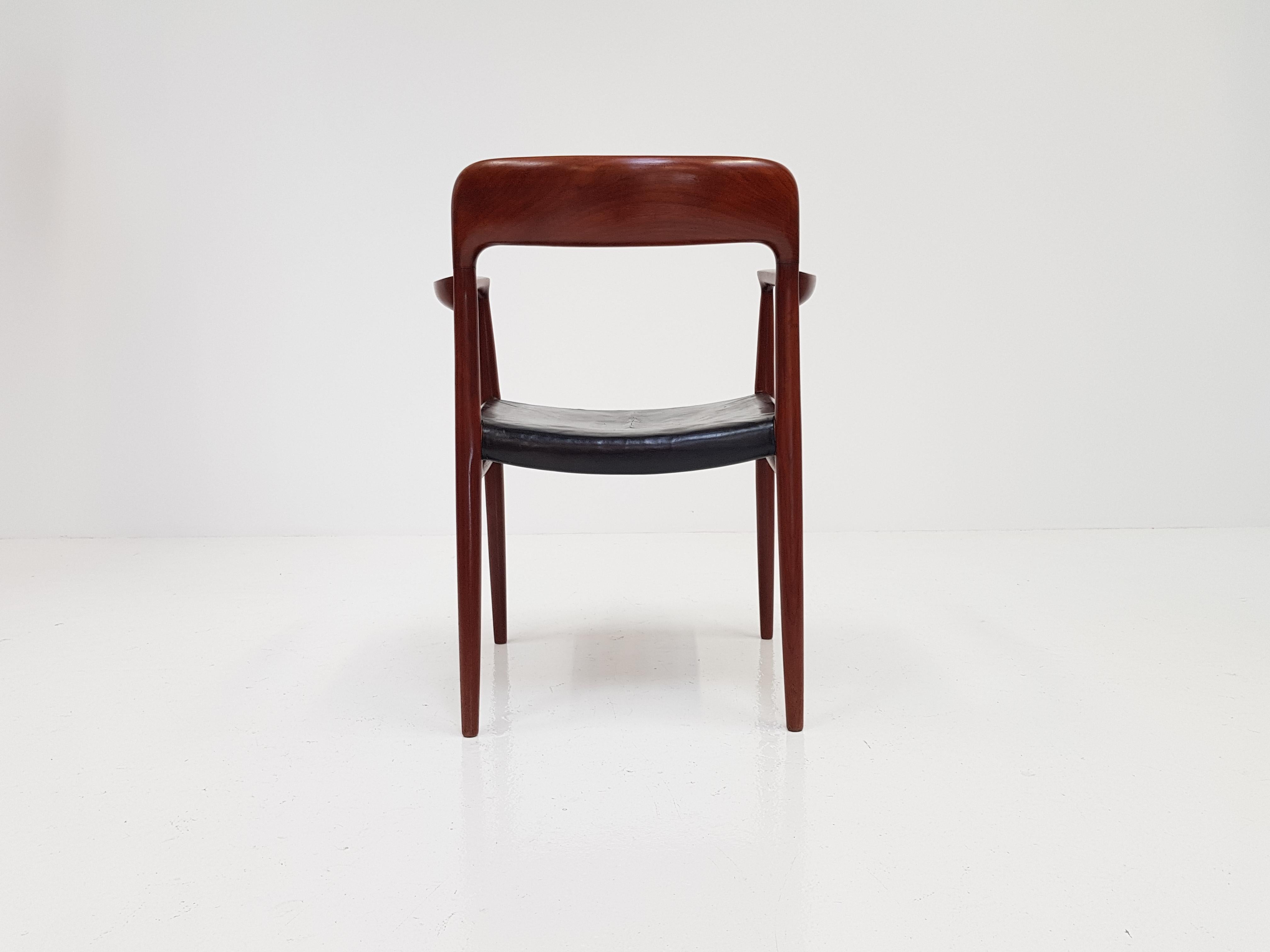 Model 56 Armchair in Teak and Black Leather by Niels Otto Møller 1