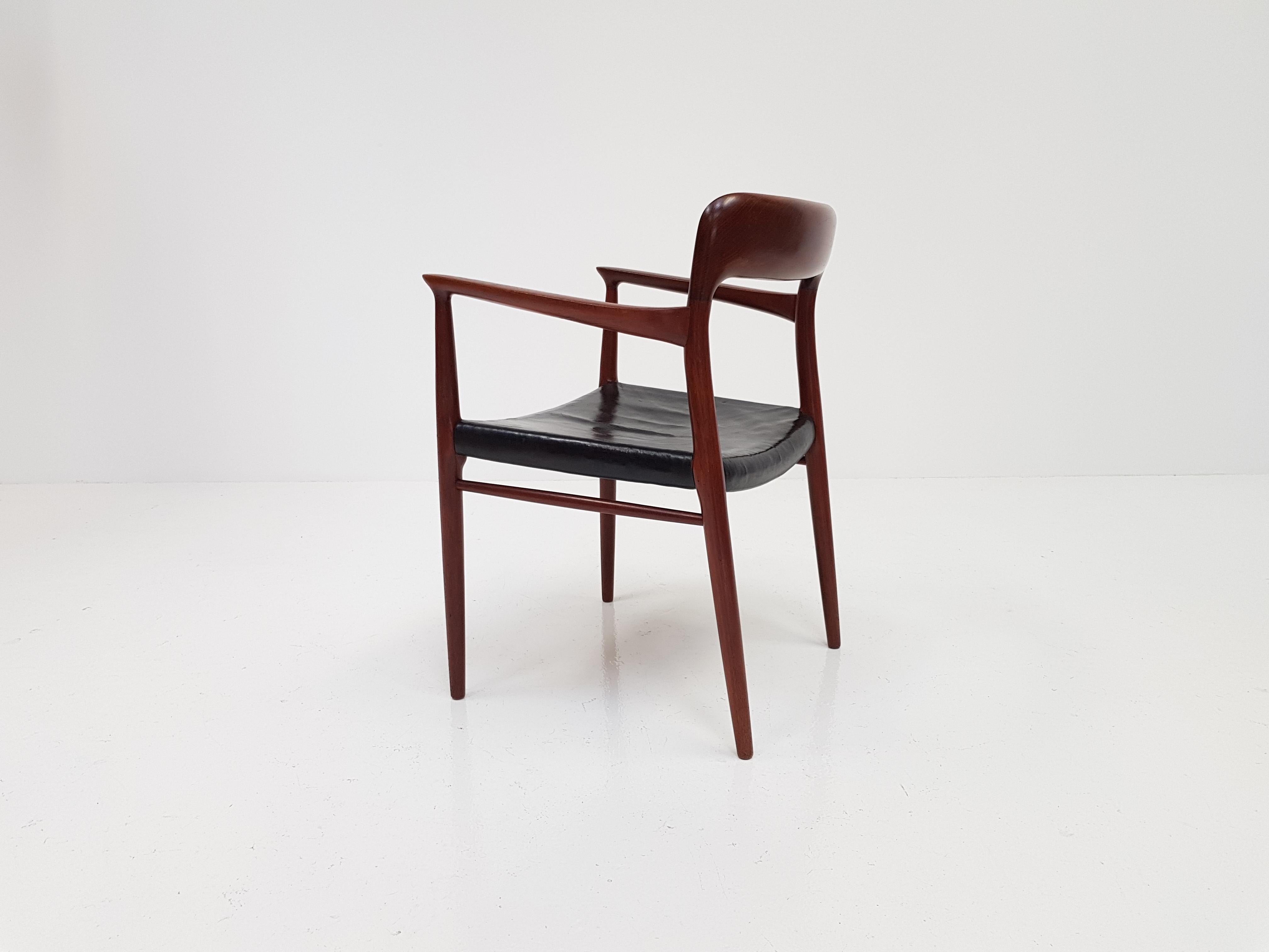 Model 56 Armchair in Teak and Black Leather by Niels Otto Møller 2
