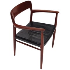 Model 56 Armchair in Teak and Black Leather by Niels Otto Møller