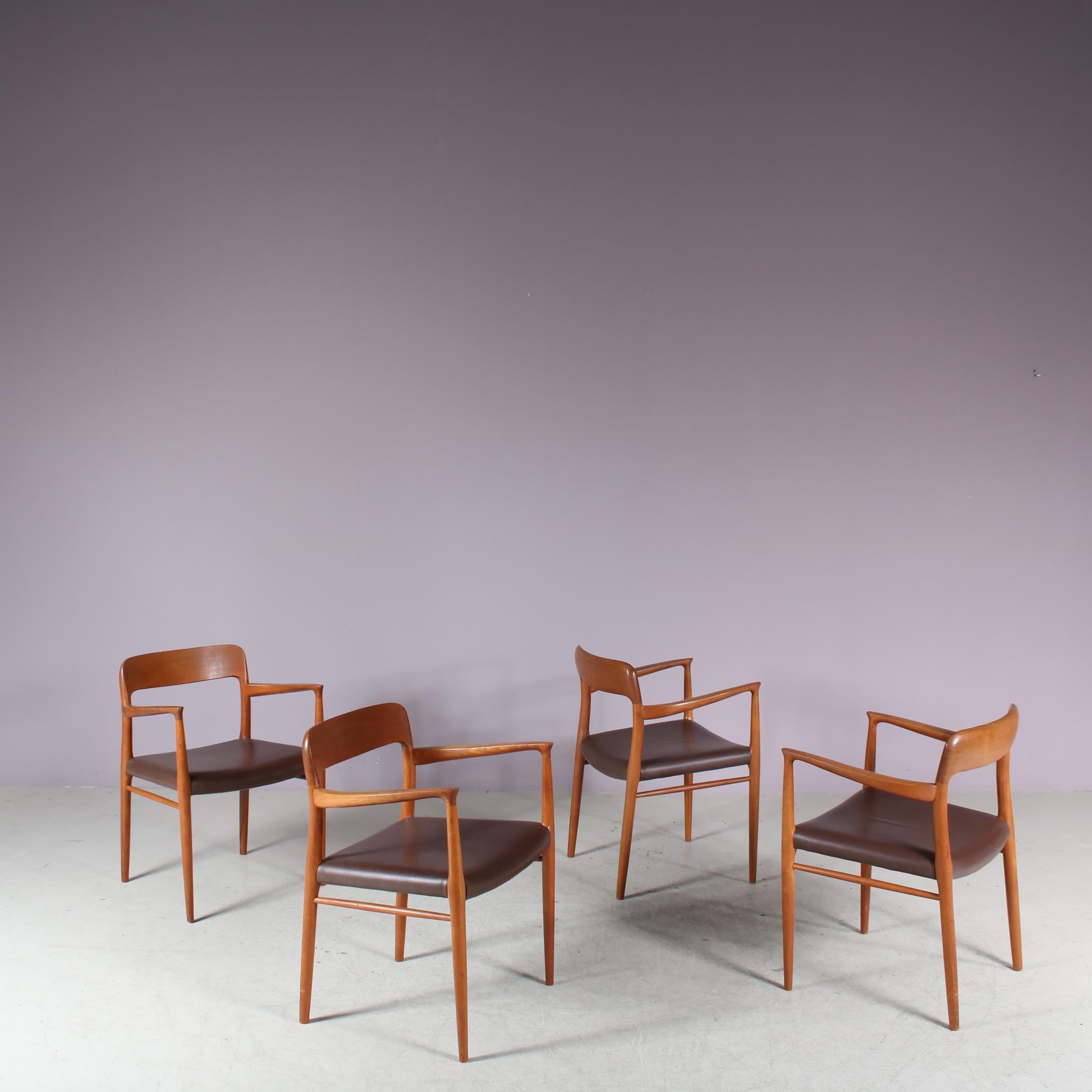 Leather Model 56 Dining Chairs by Niels Otto Moller for Moller, Denmark For Sale