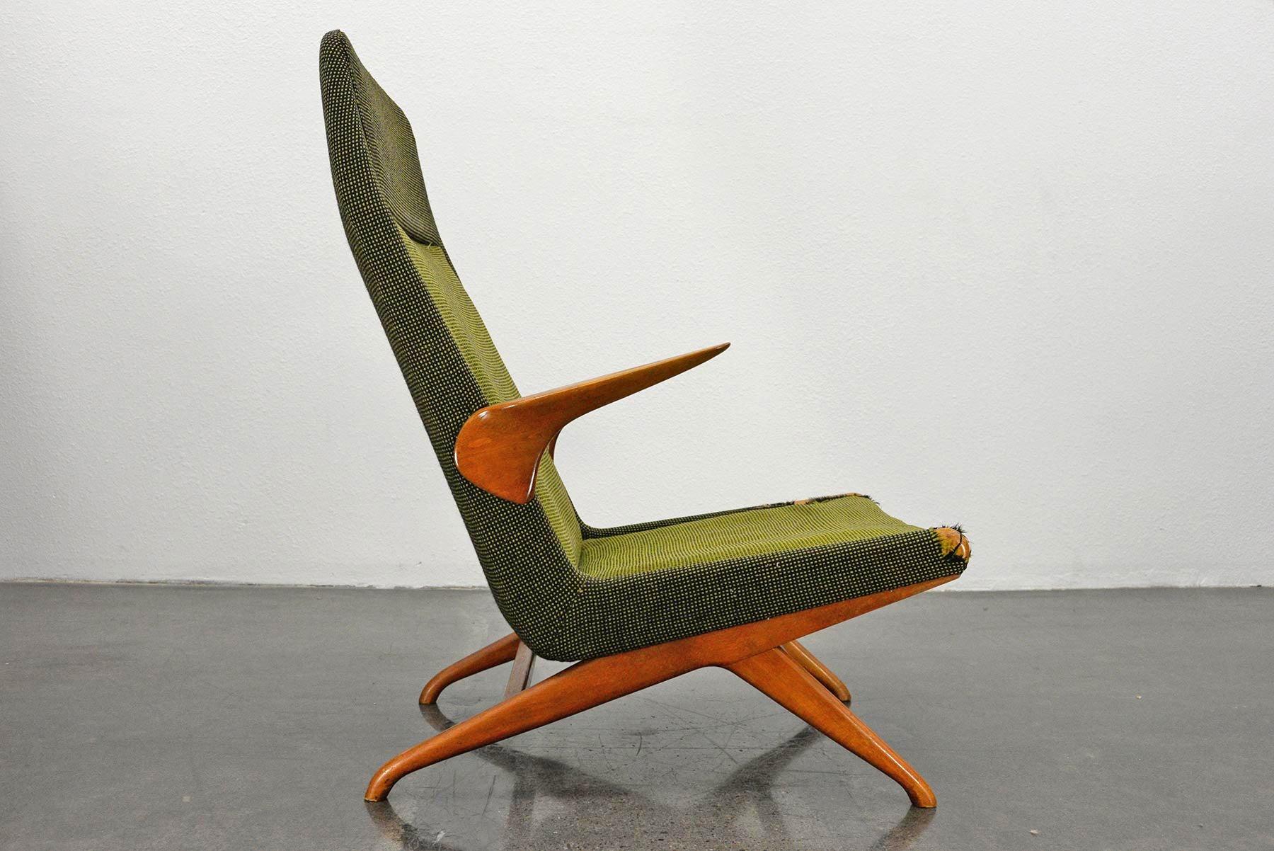 Modelo 6 Silla Highback Lounge Danesa Moderna de Lana Verde Moderno de mediados de siglo en venta