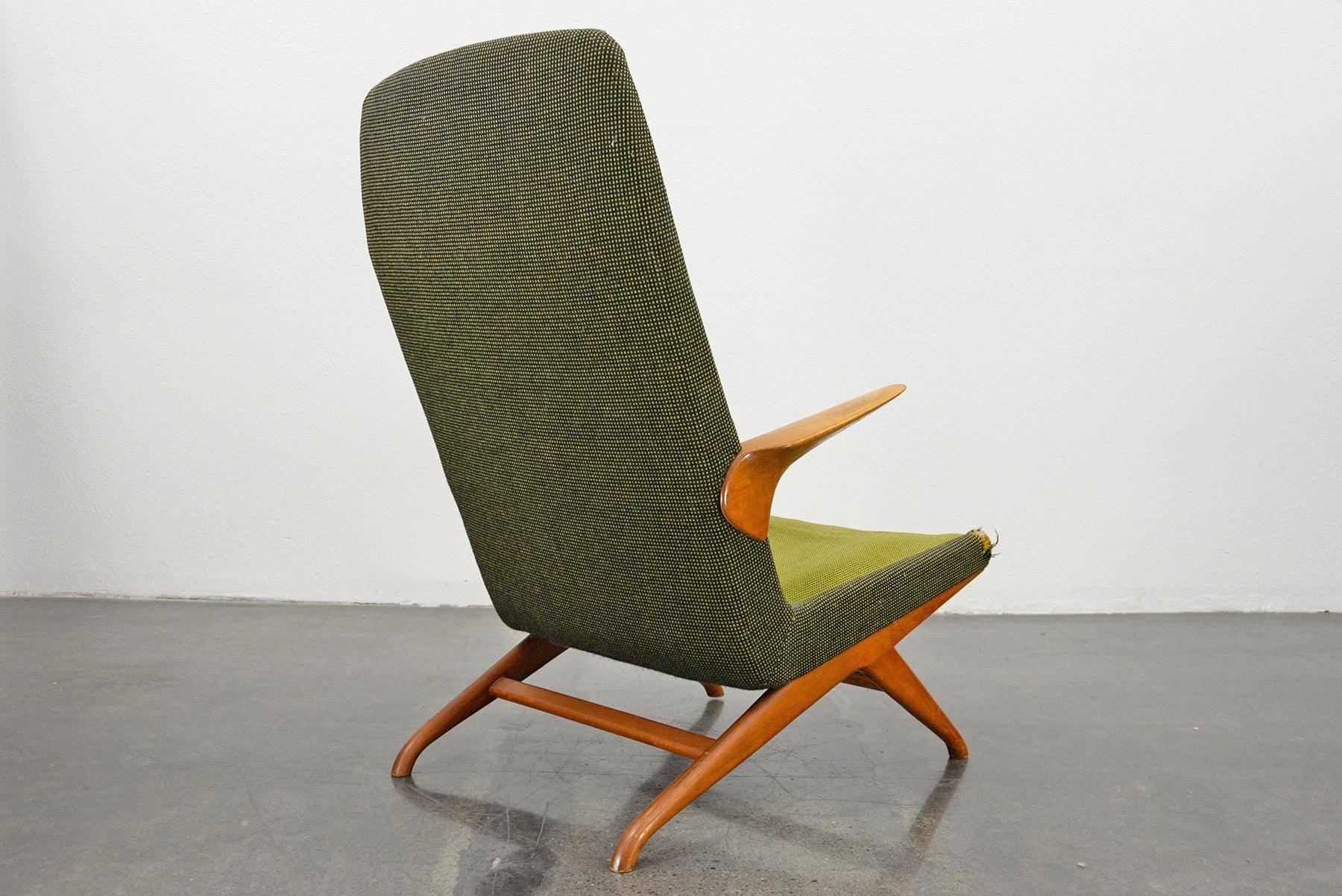 Modelo 6 Silla Highback Lounge Danesa Moderna de Lana Verde Danés en venta