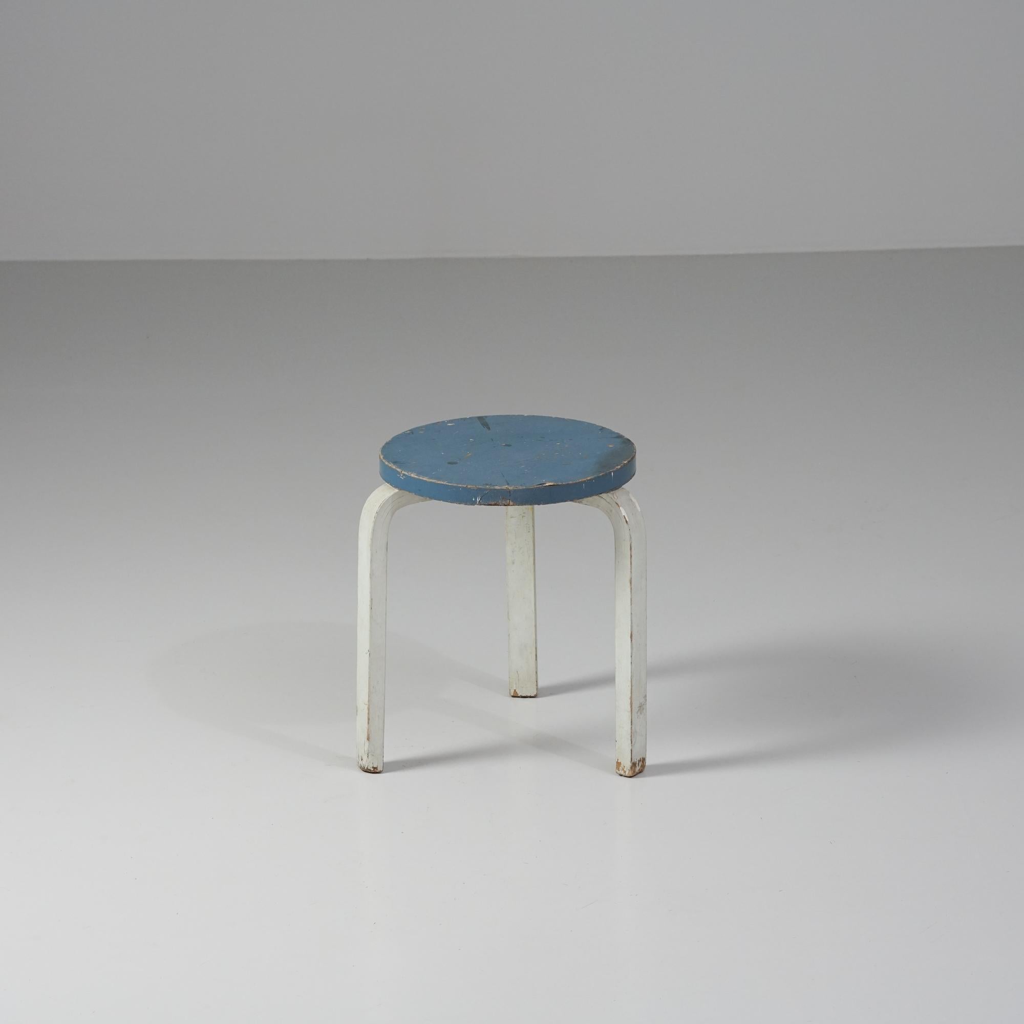 Model 60 stool, designed by Alvar Aalto, manufactured by Oy Huonekalu- ja Rakennustyötehdas Ab, 1930s. Birch, later painted. Good vintage condition, heavy patina consistent with age and use. 

Alvar Aalto (1898-1976) is probably the most famous