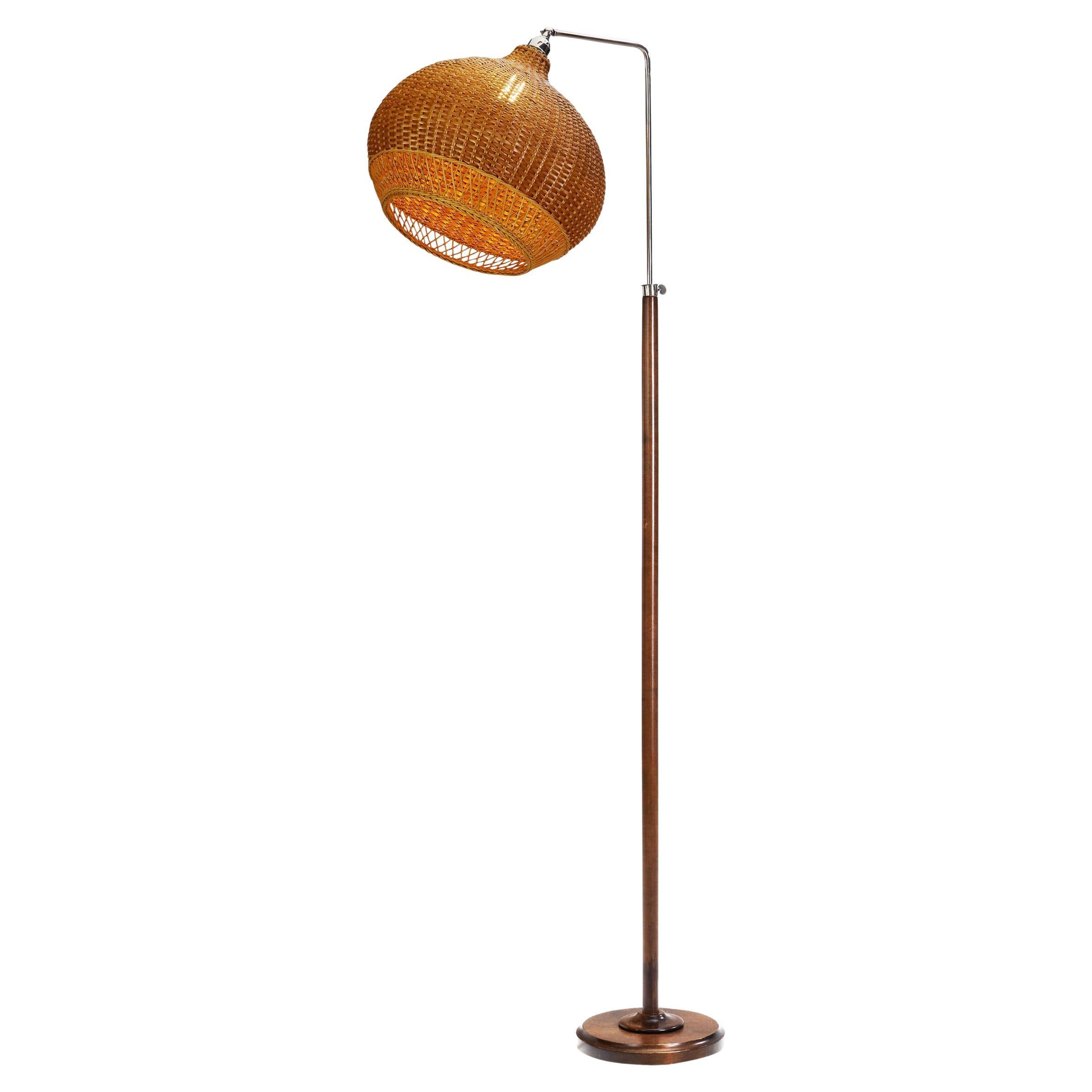 Model "60442" Floor Lamp with Rattan Lampshade by Idman Oy, Finland 1940s