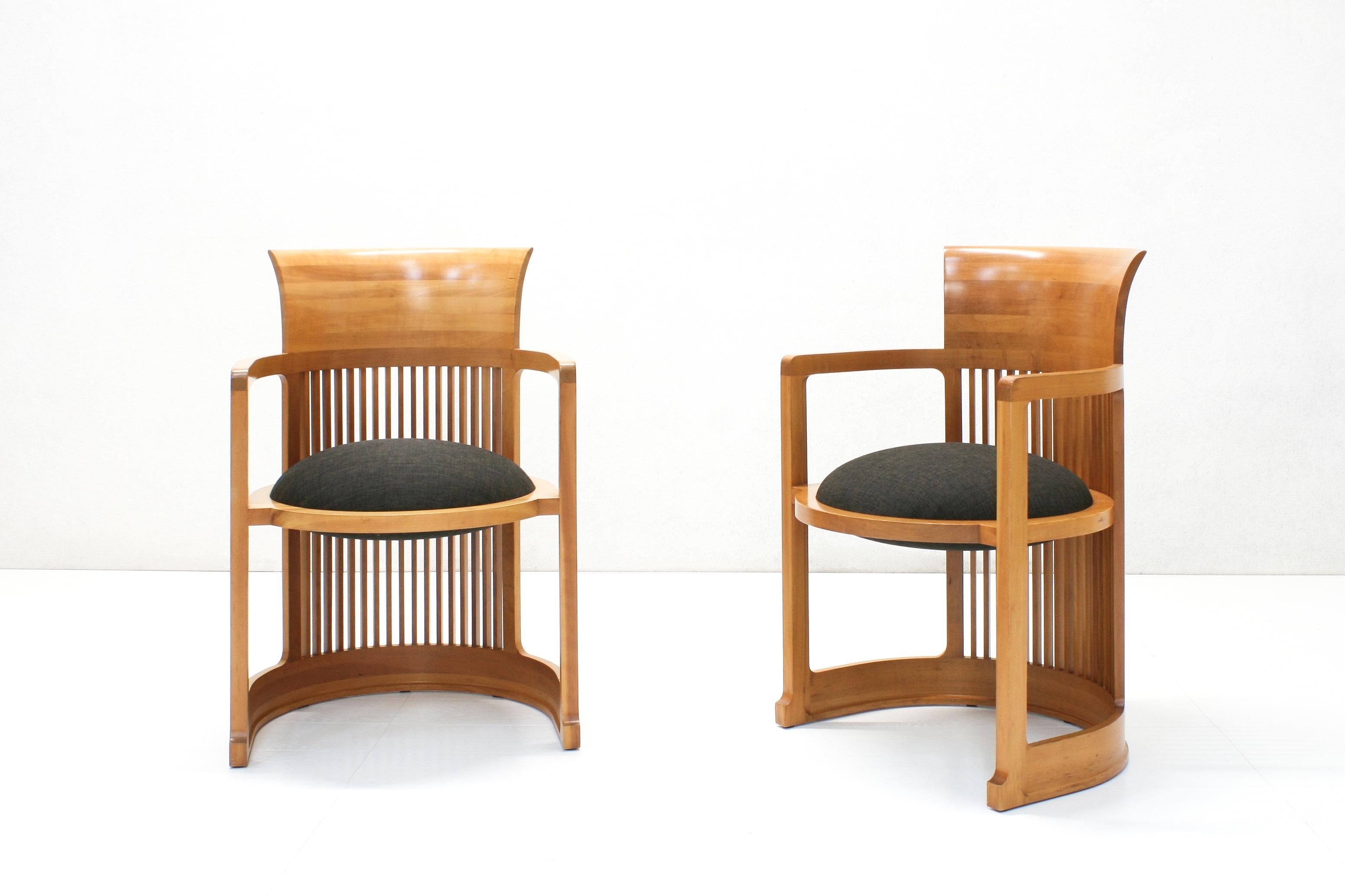 Arts and Crafts Model 606 Taliesin Barrel Armchairs by Frank Lloyd Wright for Cassina, 1986 For Sale