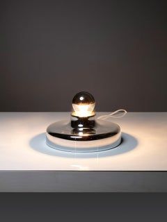 Model 608 Table Chrome Round Lamp by Gino Sarfatti for Arteluce, Italy, 1970s