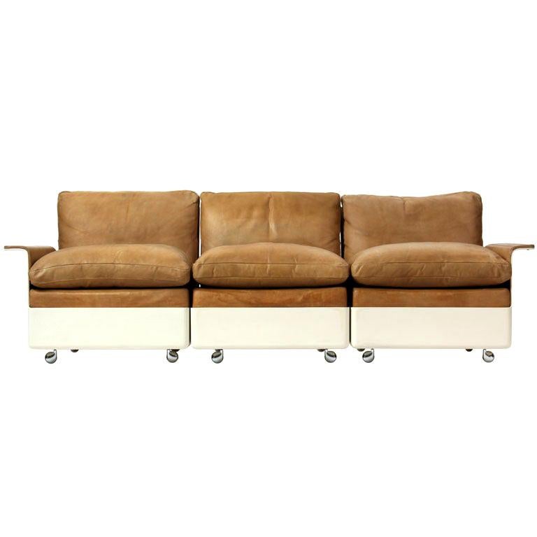 Model 620 Fiberglass and Leather Three-Seat Sofa by Dieter Rams