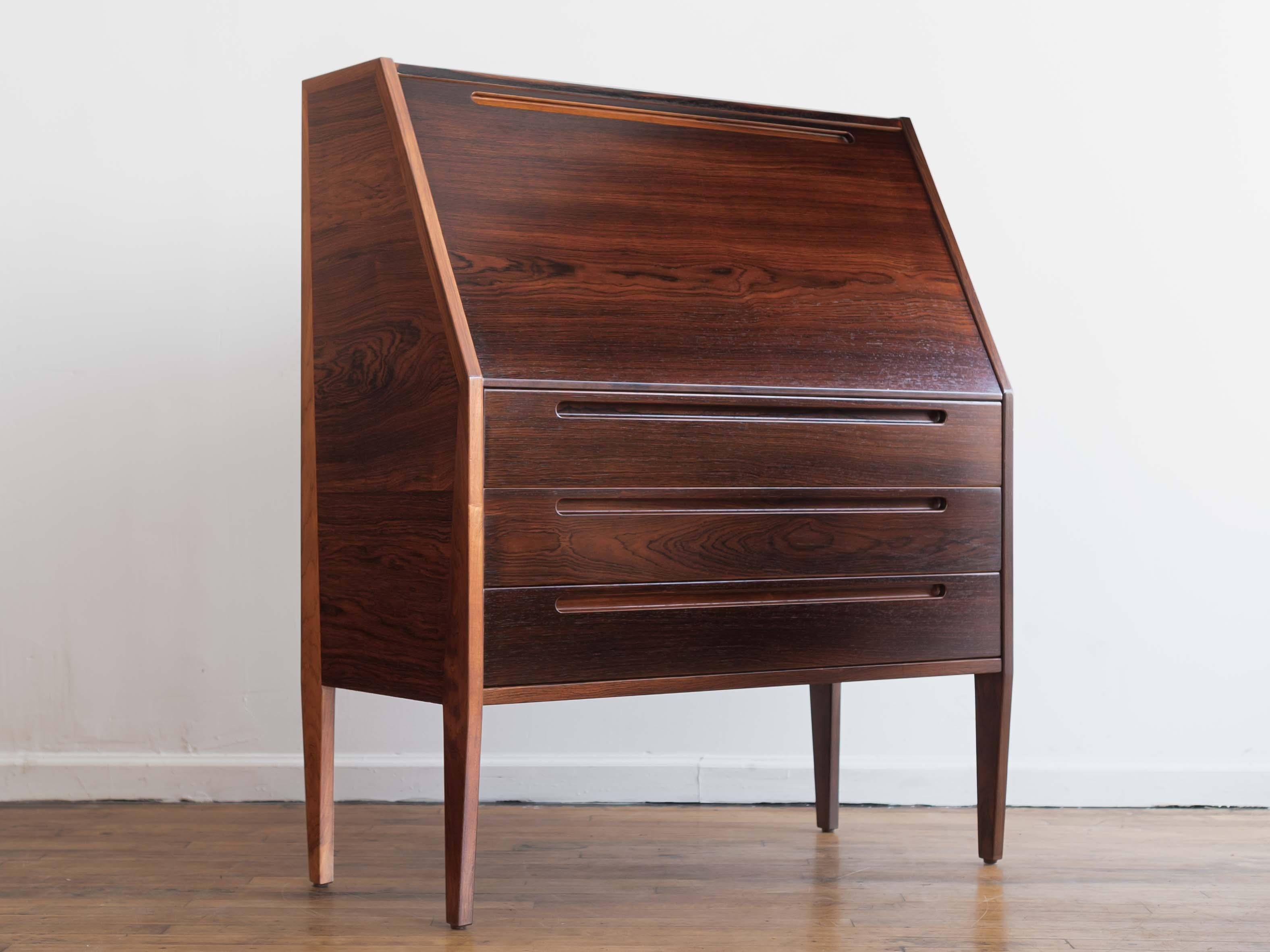 Mid-Century Modern Model 63 Drop Front Teak Secretary Desk in Rosewood by Kai Kristiansen