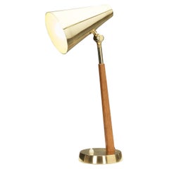 Model "6408" Brass and Oak Table Lamp by Falkenbergs, Sweden 1950s
