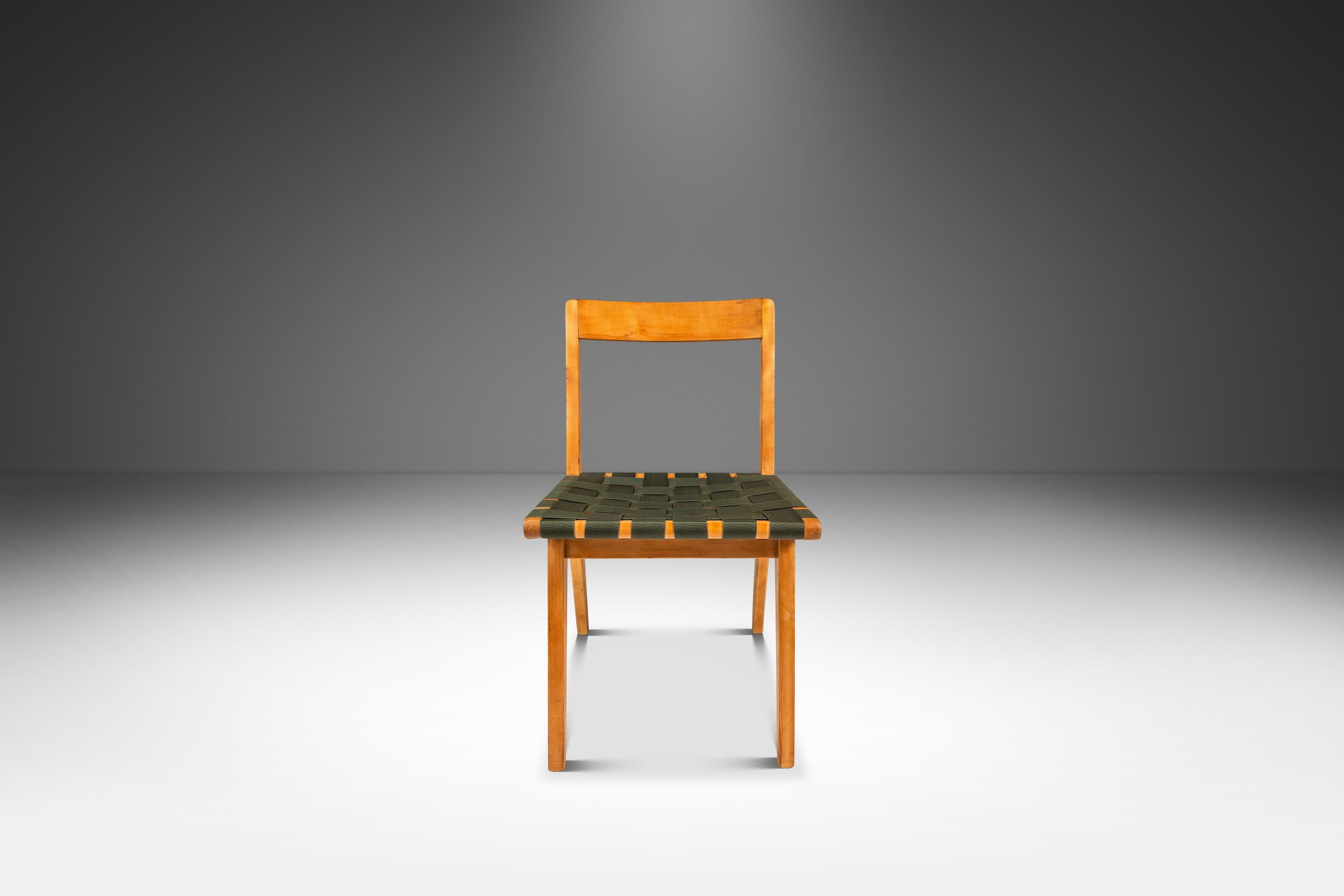 Chaise d'appoint Model 666 en bouleau et cerclage vert, Jens Risom, Knoll, États-Unis, années 1950 Bon état - En vente à Deland, FL