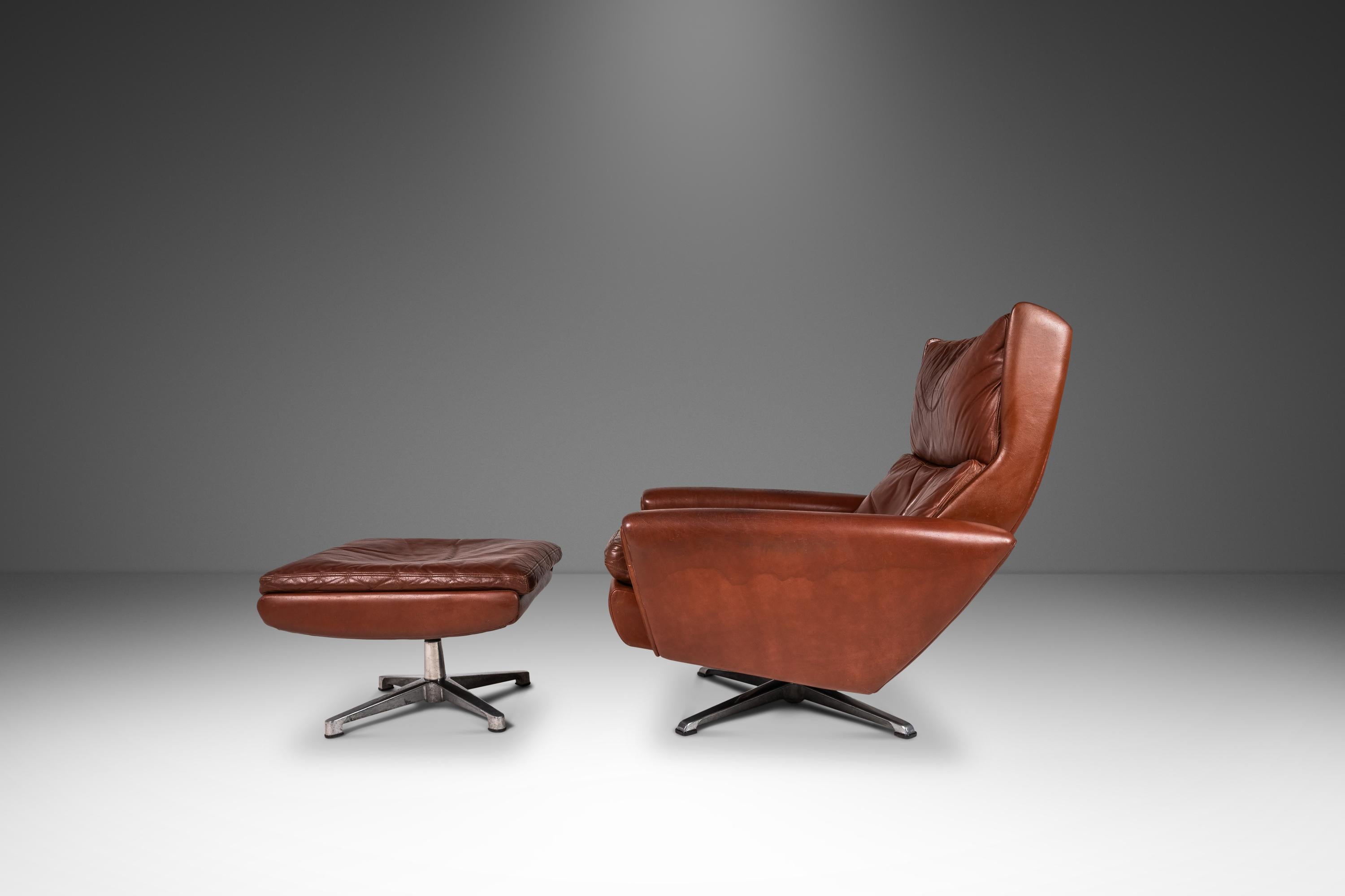 Aluminum Model 68 Lounge Chair & Ottoman in Leather by Georg Thams for A.S. Vejen, 1960's