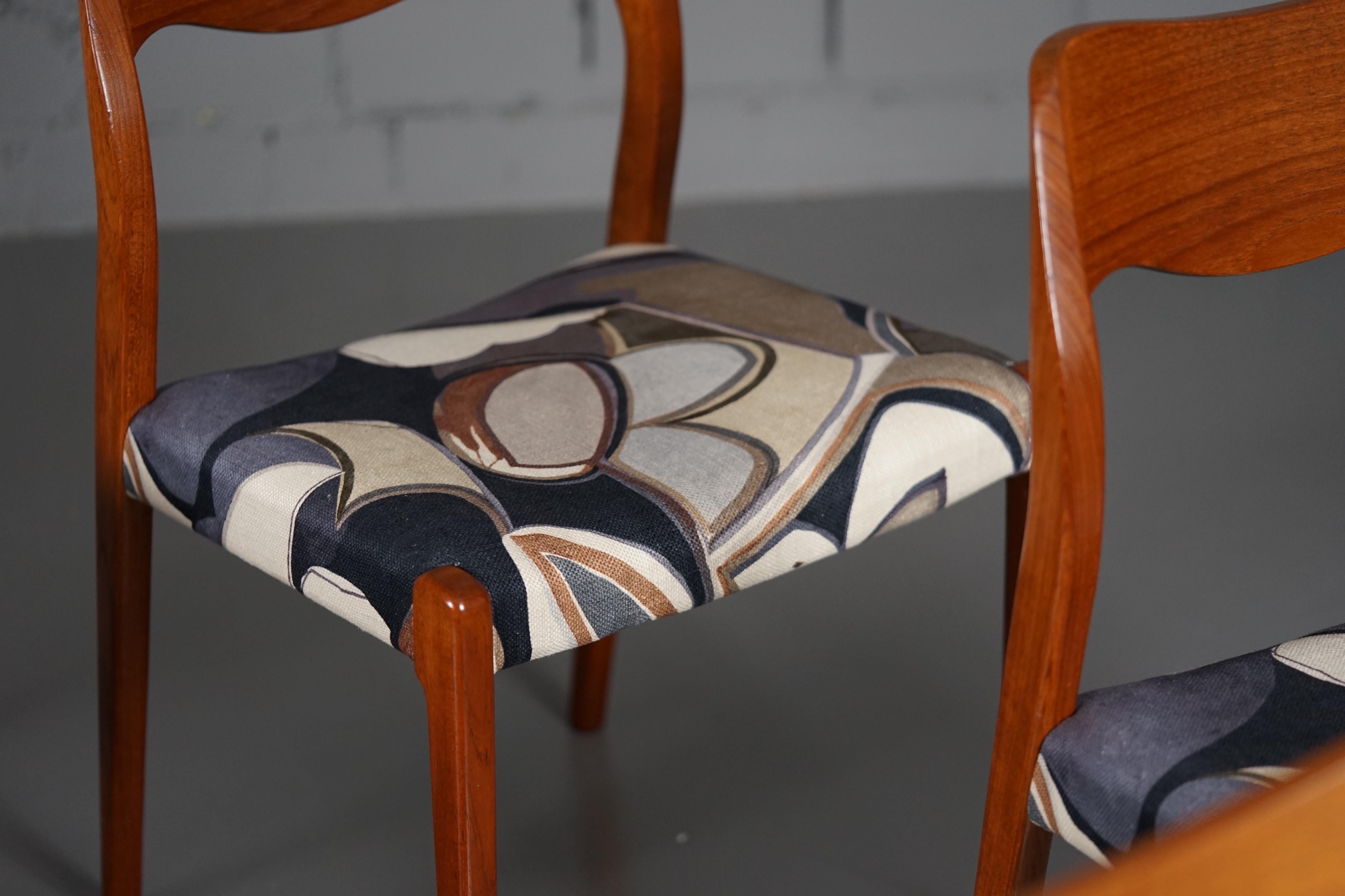 Model 71 Dining Chairs in Dedar Fabric by Niels Otto Møller for JL Møllers 1950s For Sale 4