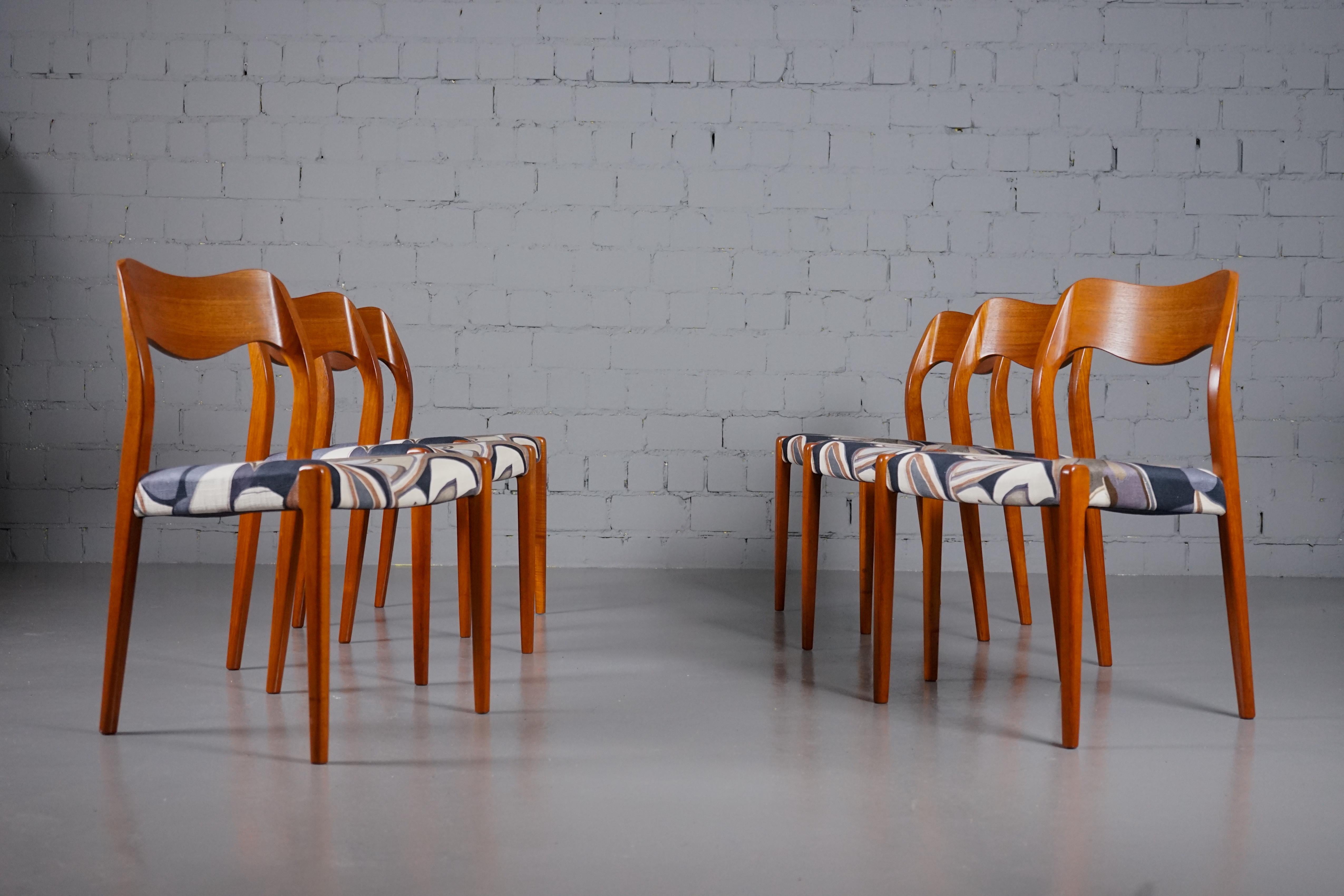 Model 71 Dining Chairs in Dedar Fabric by Niels Otto Møller for JL Møllers 1950s For Sale 9