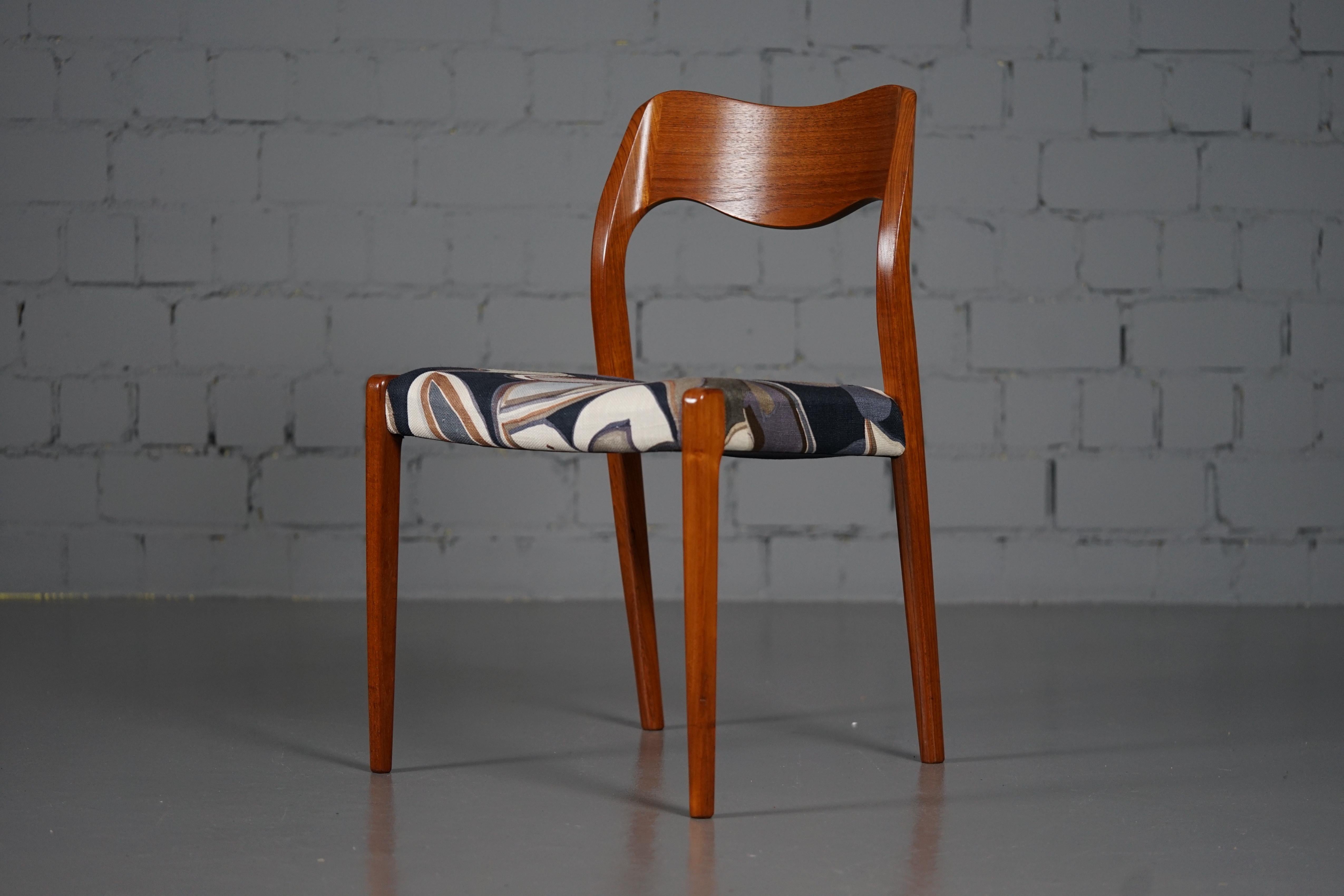 Mid-Century Modern Model 71 Dining Chairs in Dedar Fabric by Niels Otto Møller for JL Møllers 1950s For Sale