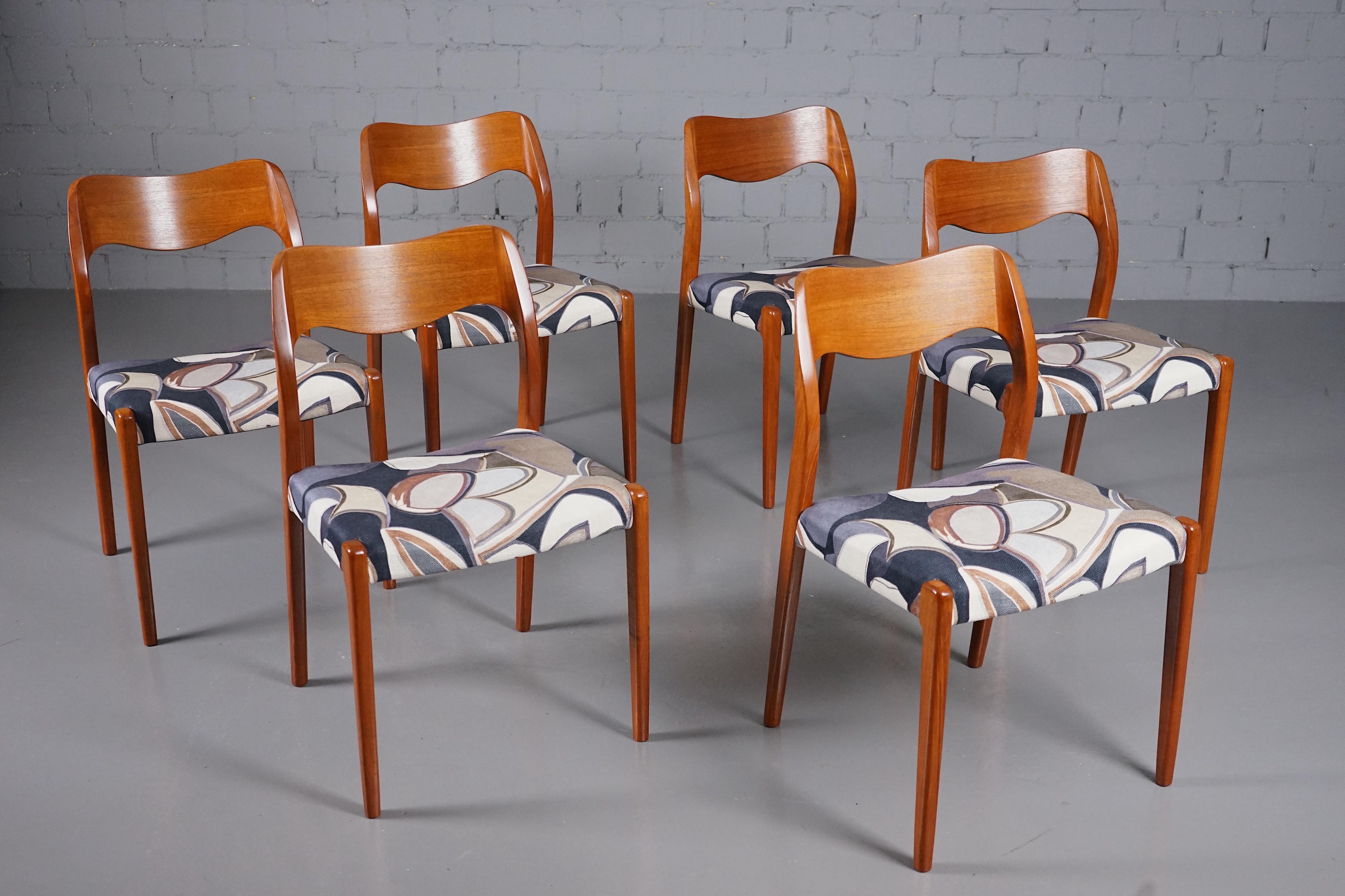Danish Model 71 Dining Chairs in Dedar Fabric by Niels Otto Møller for JL Møllers 1950s For Sale