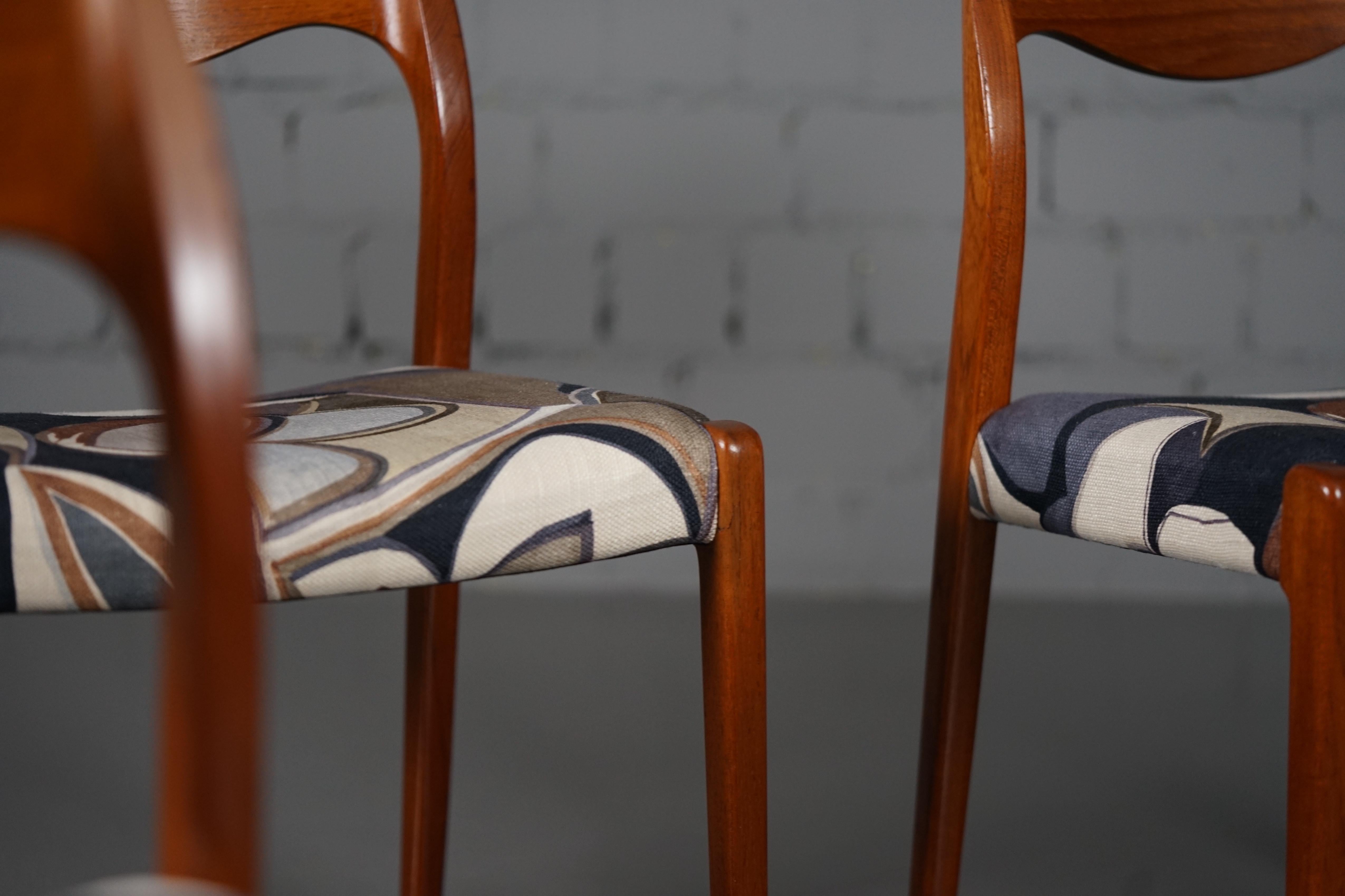 Model 71 Dining Chairs in Dedar Fabric by Niels Otto Møller for JL Møllers 1950s For Sale 2
