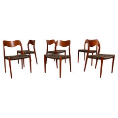 Model 71 Set of 6 Danish Teak Niels Moller Dining Chairs with Upholstered Seats