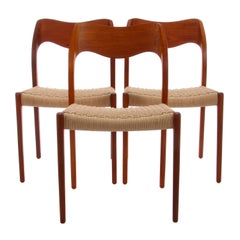 Model 71 Teak Dining Chair by N.O. Moller in 1951 with New Woven Seat