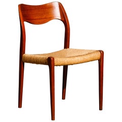 'Model 71' Woven and Teak Side Chair by Niels Otto Møller for J.L. Møller, 1960s