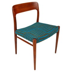 Model 75 Chair, Niels Møller, J.L. Møllers in Turquoise Fabric, Denmark, 1960s
