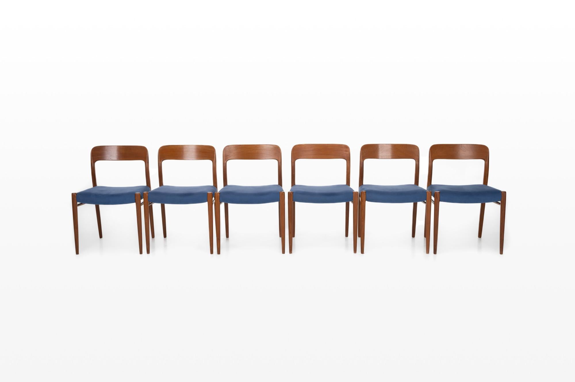 Model 75 dining chairs by Niels Otto Møller for J.L. Møllers Furniture Factory, Denmark, 1960s, set of 6.