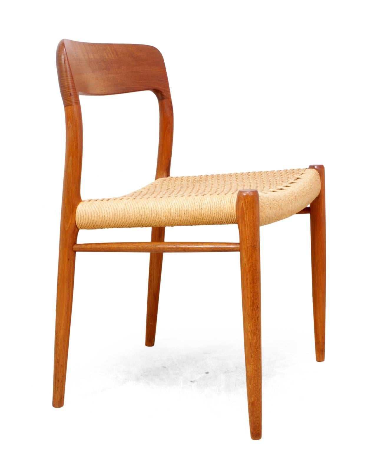 Model 75 Dining Chairs in Teak by J L Moller In Excellent Condition In Paddock Wood, Kent