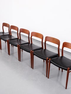 Model 75 Teak Dining Chairs by Niels Otto Møller, Set of 6