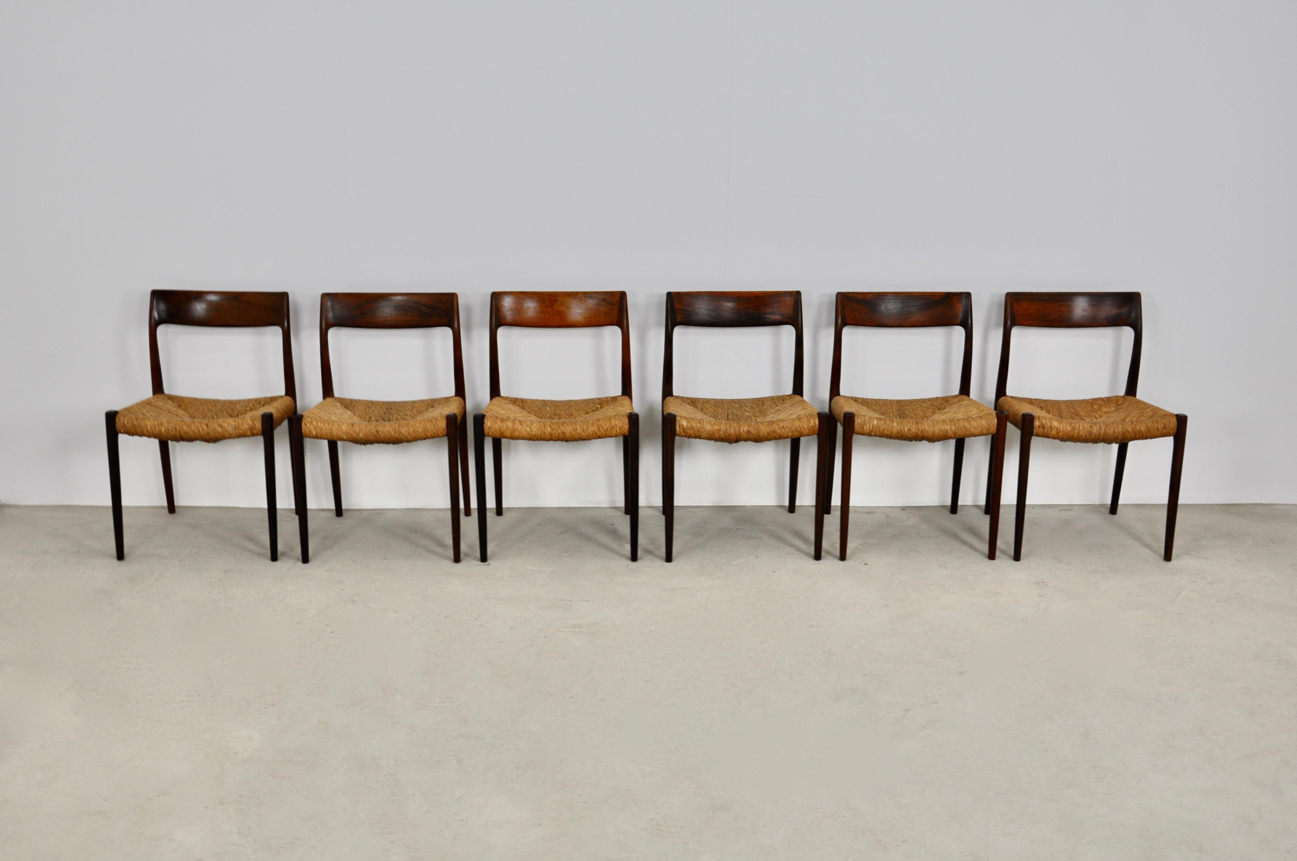 Scandinavian Modern Model 77 Chairs by Niels Møller for J.L. Møllers, Set of 6