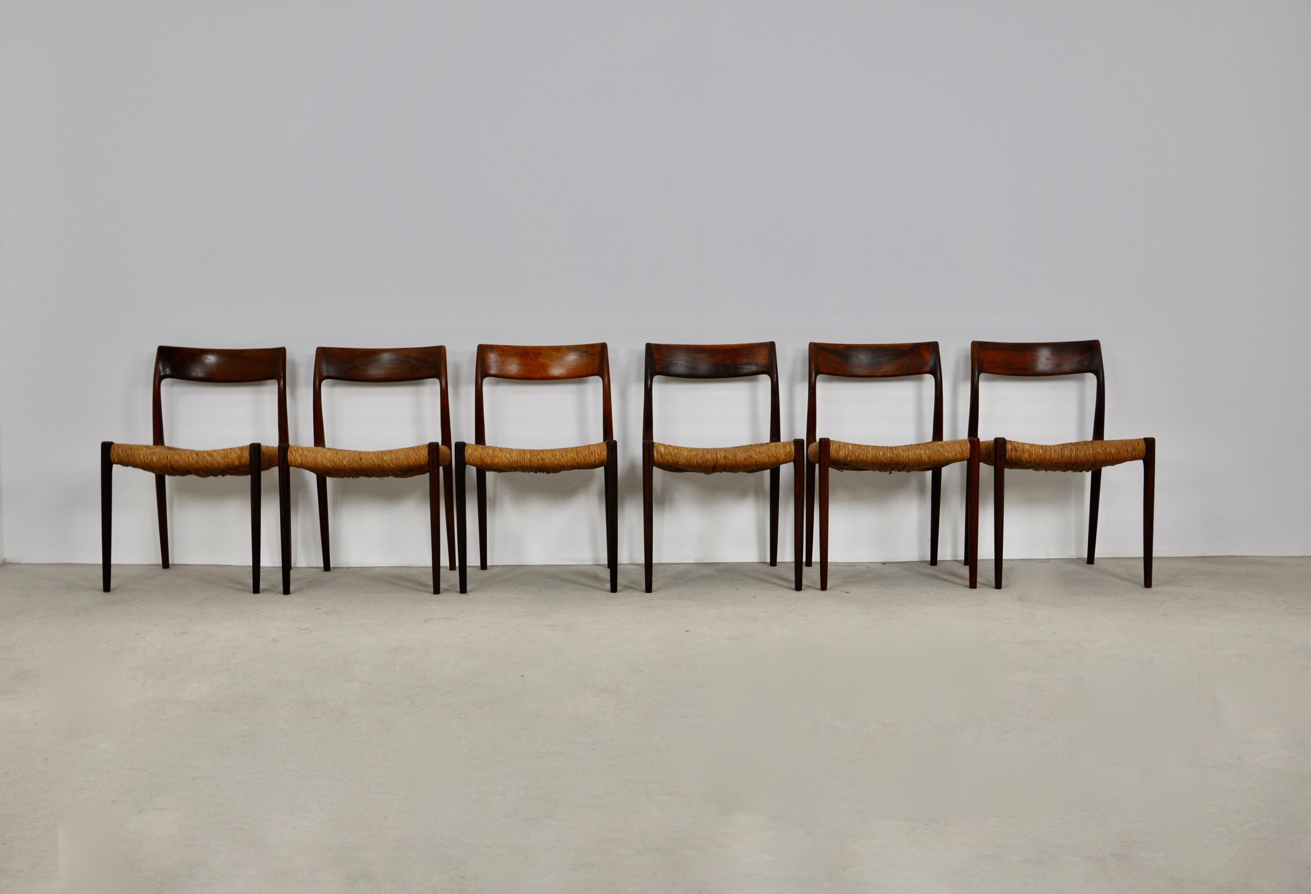 Danish Model 77 Chairs by Niels Møller for J.L. Møllers, Set of 6