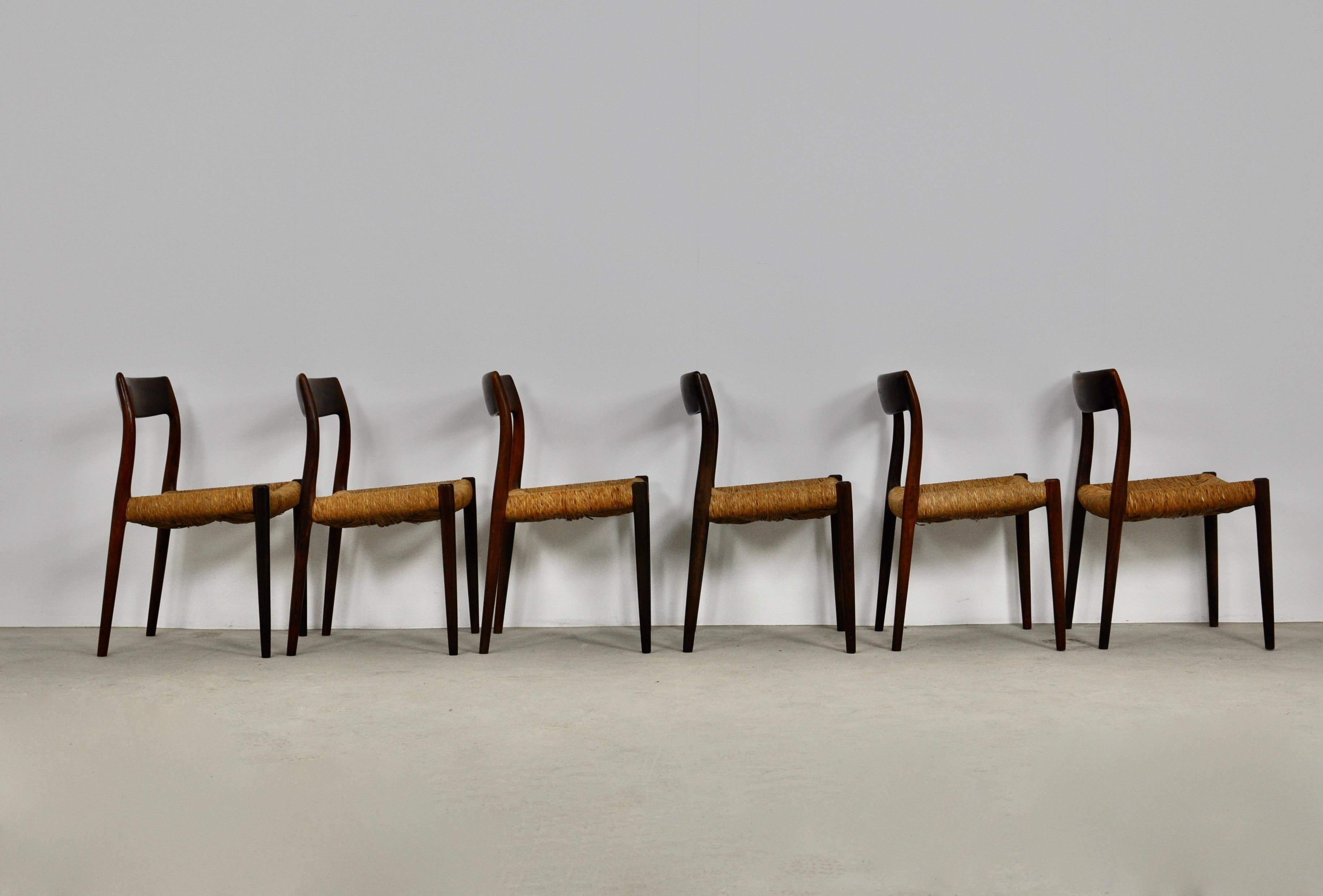 Wood Model 77 Chairs by Niels Møller for J.L. Møllers, Set of 6
