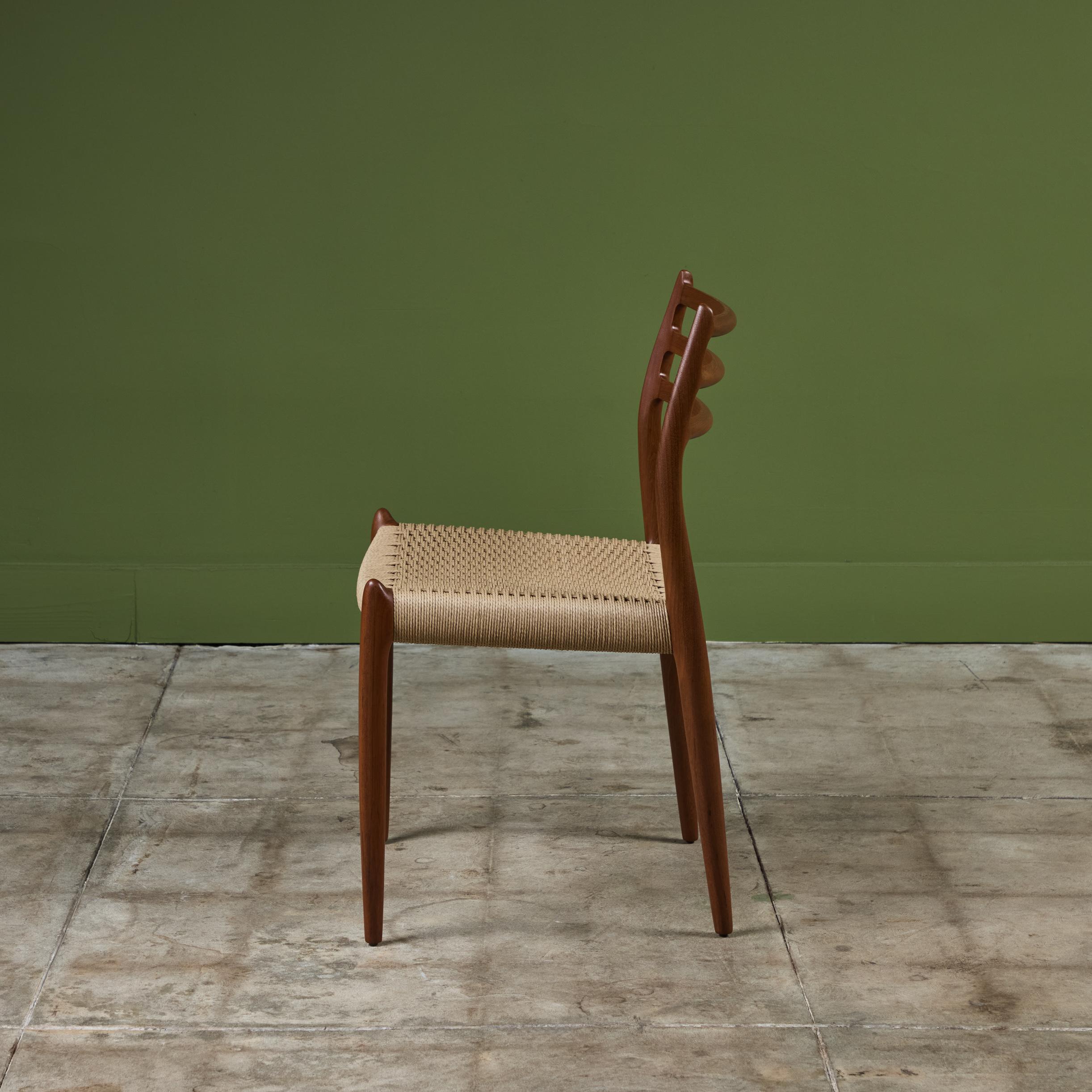 Model 78 Teakholz-Esszimmerstuhl von N.O. Møller (Handgewebt) im Angebot