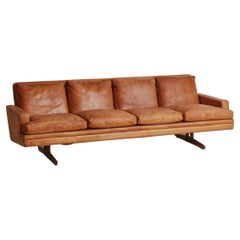 Model 807' Cognac Leather Sofa by Frederik Kayser for Vatne Møbler, Norway 1960s