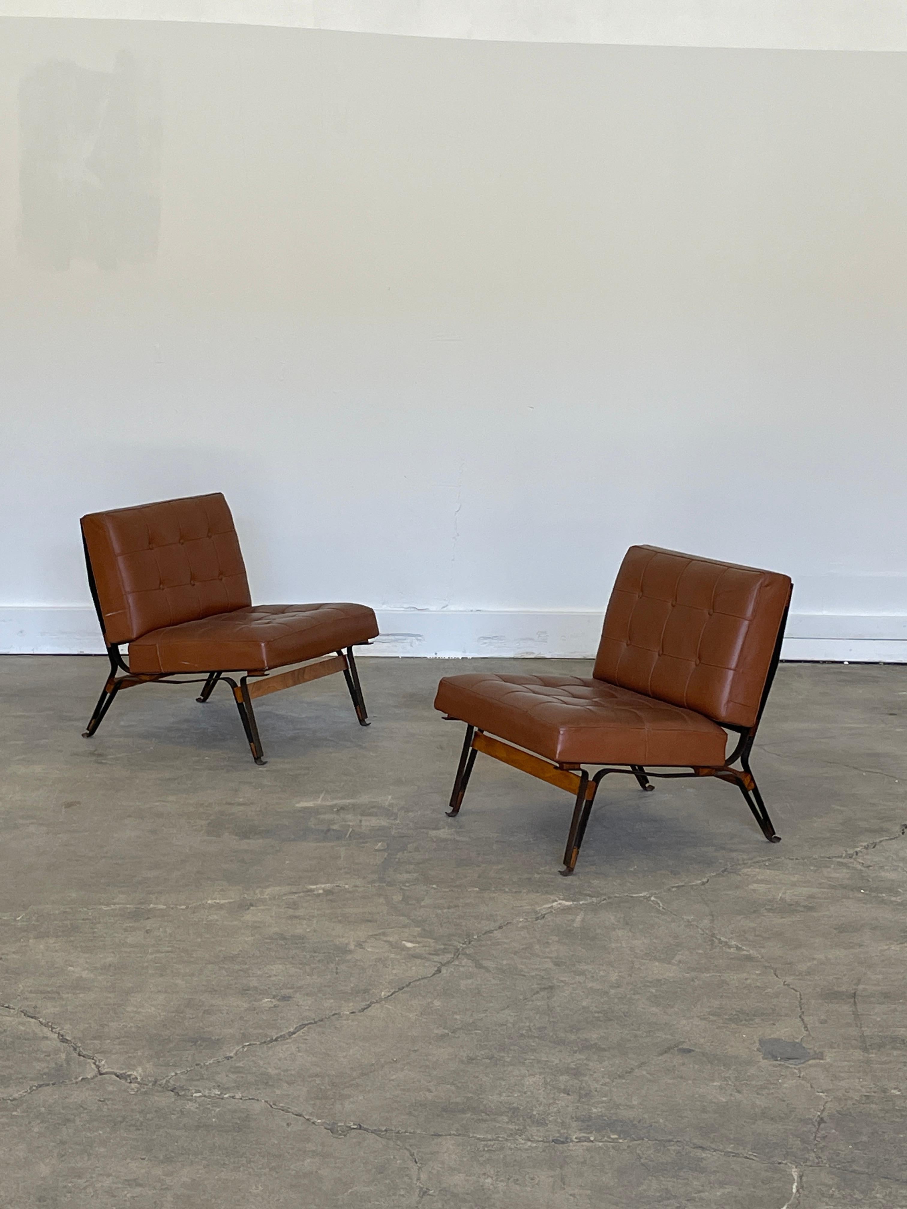 20th Century Model 856 Rare Pair of Matched Leather Lounge Chairs by Ico Parisi, 1950s For Sale
