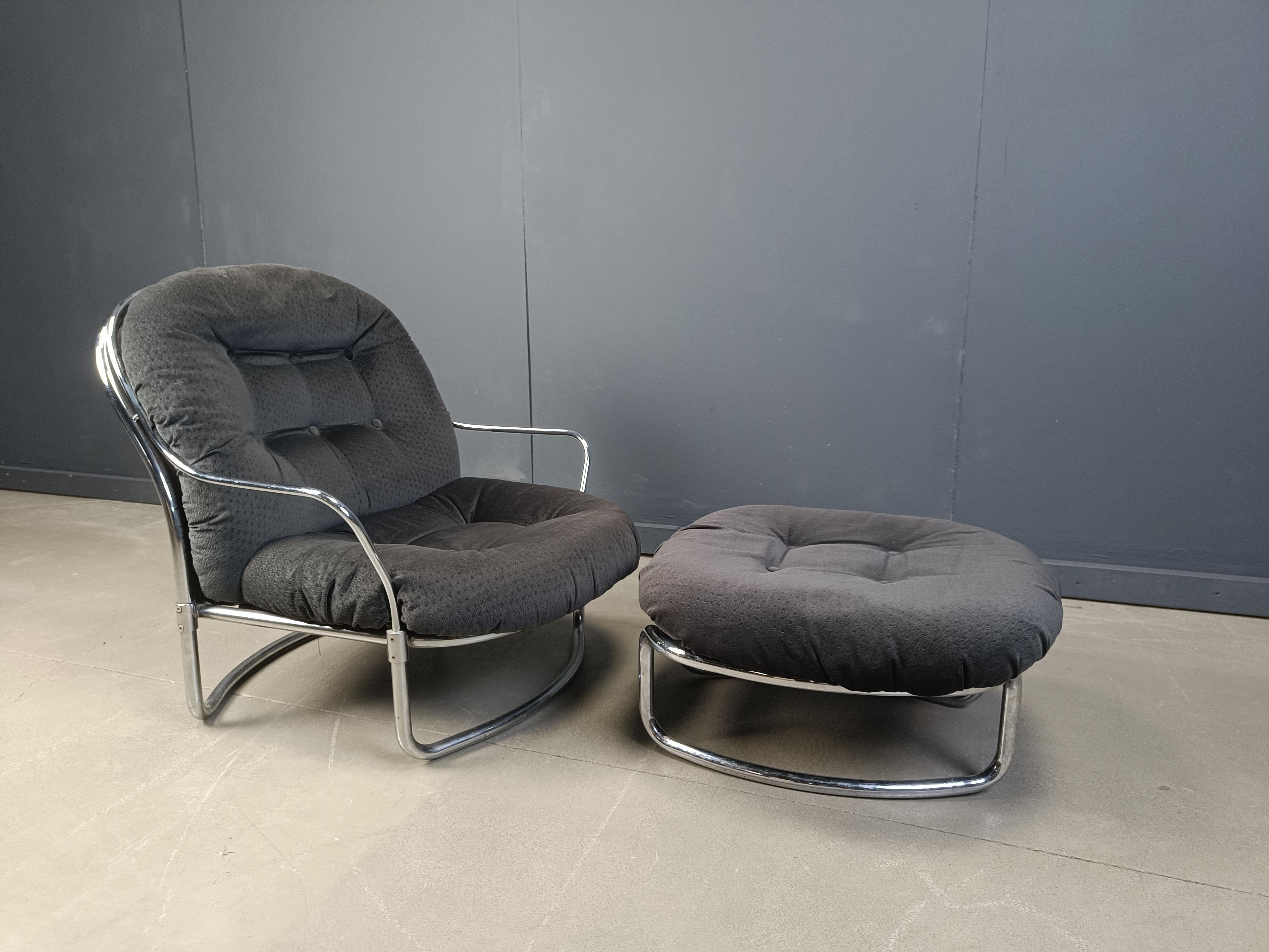 Tissu Chaise longue modèle 915 avec tabouret par Carlo De Carli pour Cinova, 1970 en vente