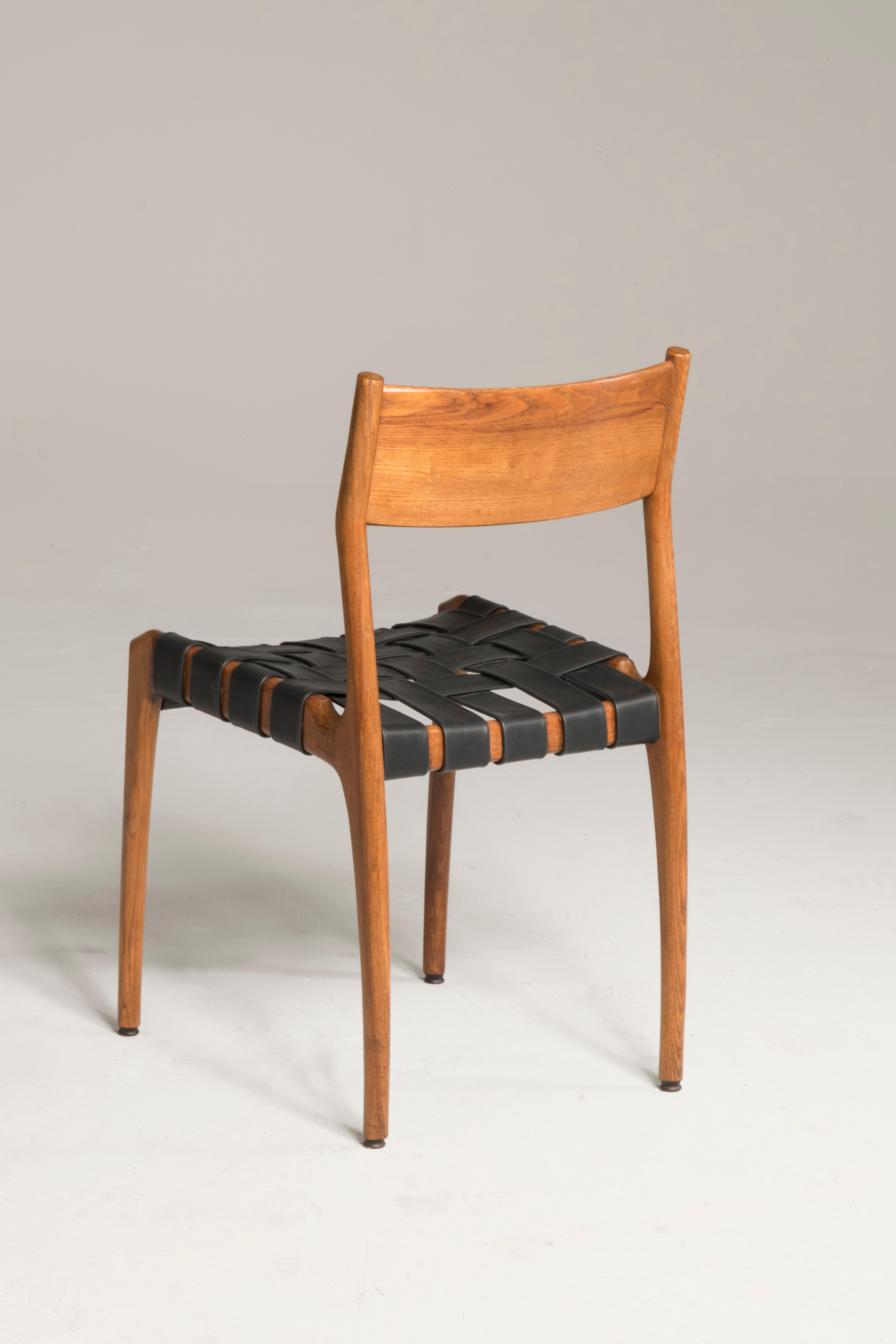 Italian Model 993 for Tipi Studio Six Woven Leather Teak Chairs