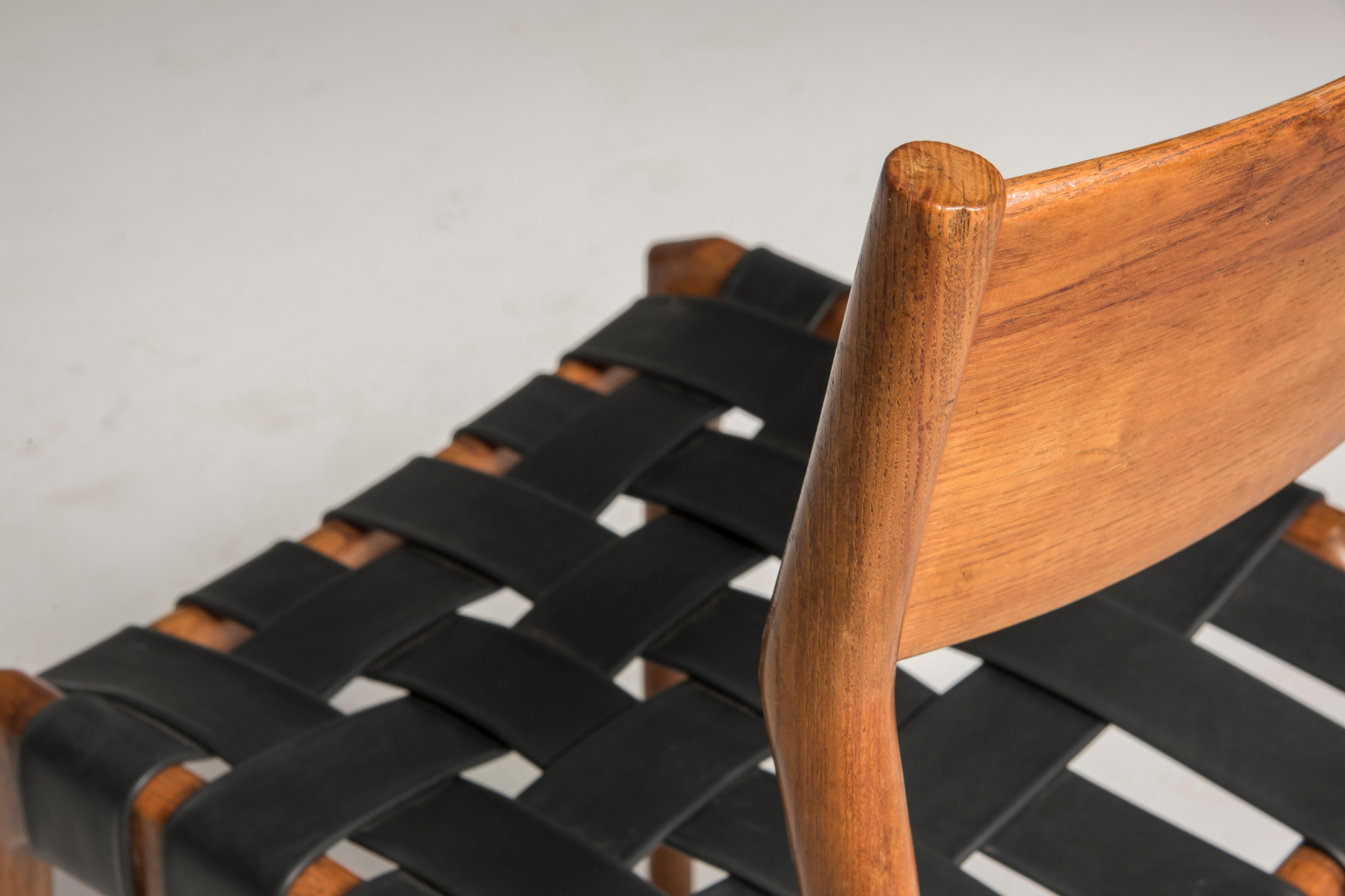 Mid-20th Century Model 993 for Tipi Studio Six Woven Leather Teak Chairs