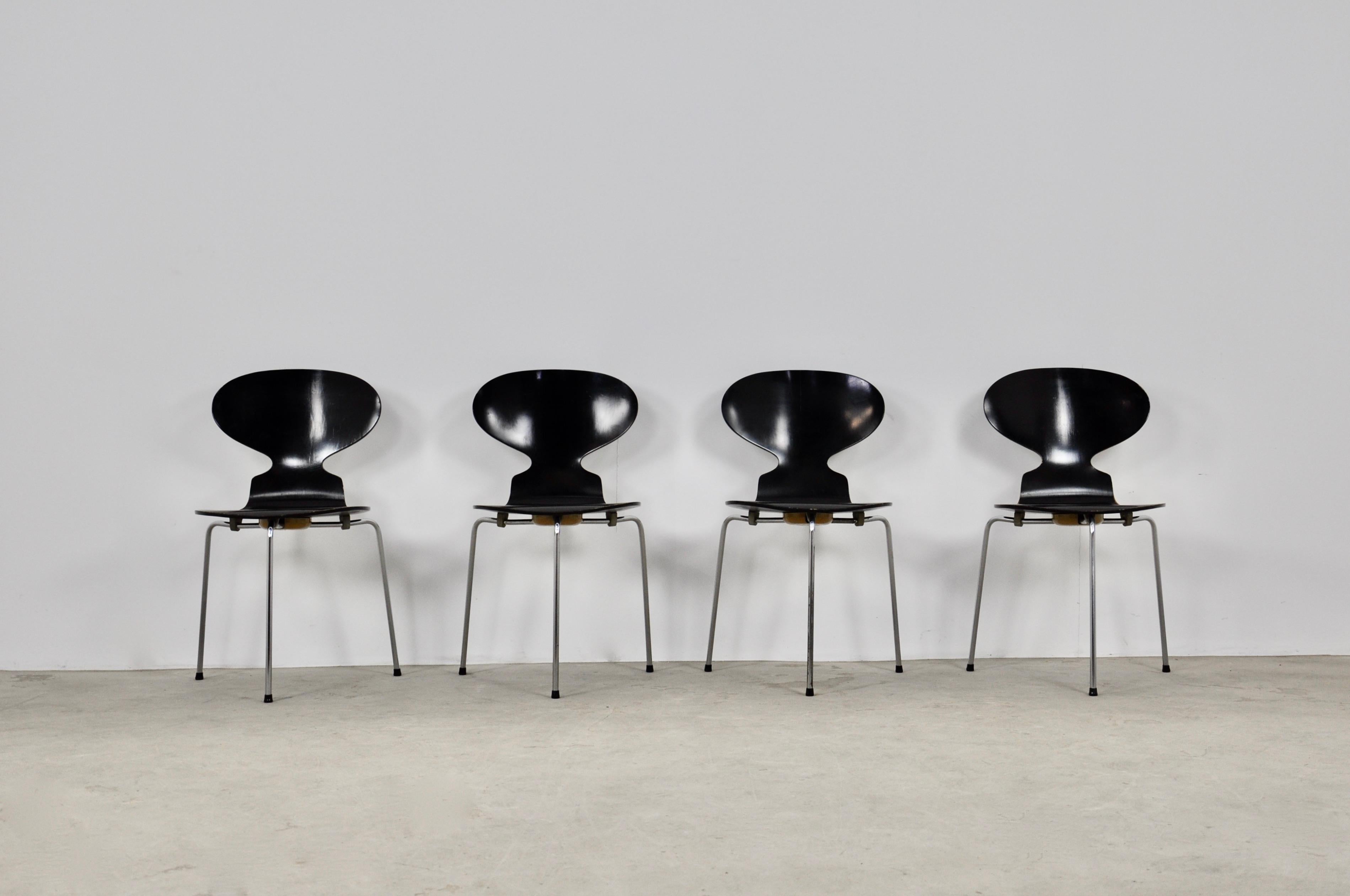 Mid-Century Modern Model Ant Dining Chairs by Arne Jacobsen for Fritz Hansen, 1950s, Set of 4