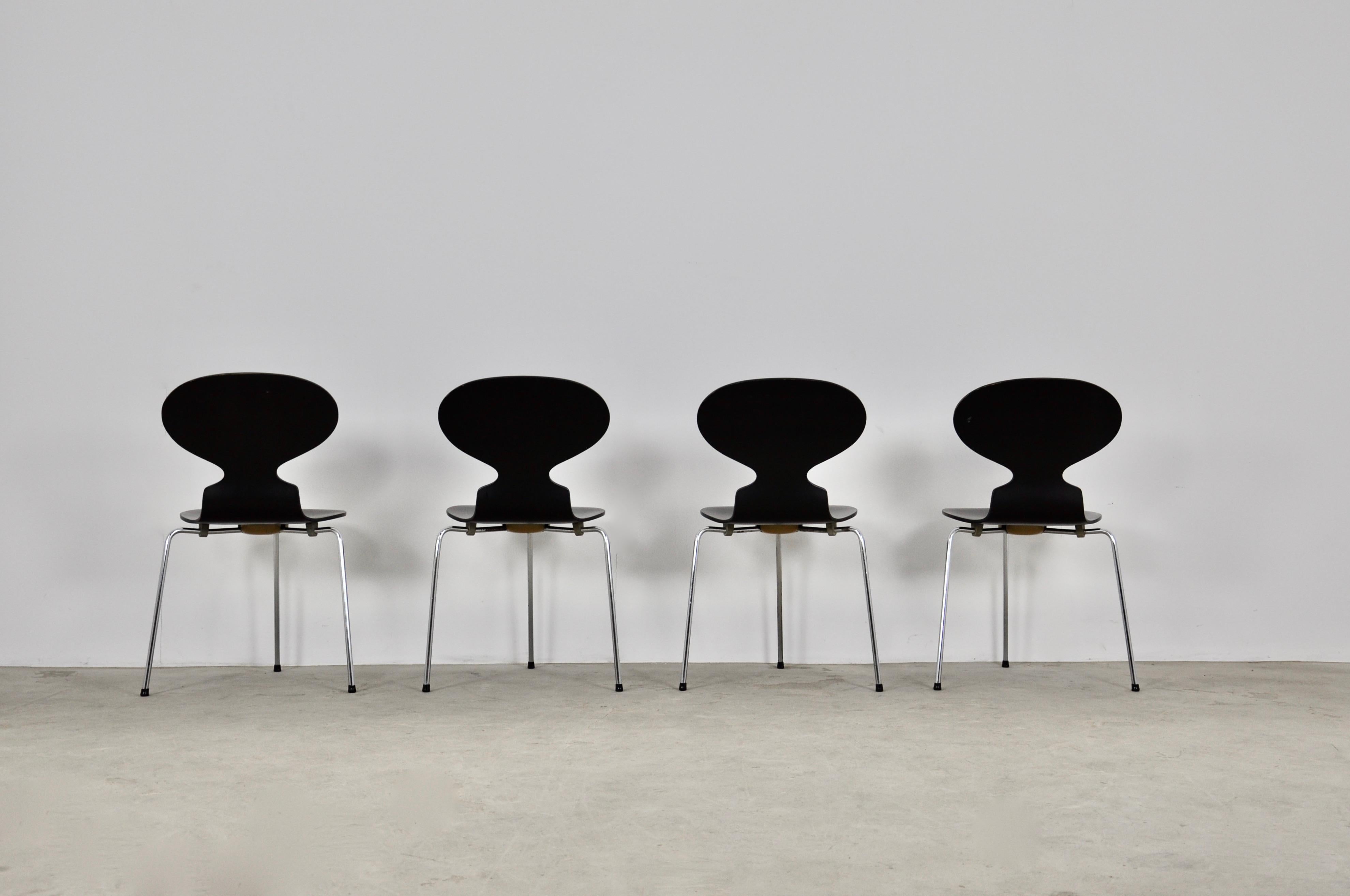 Model Ant Dining Chairs by Arne Jacobsen for Fritz Hansen, 1950s, Set of 4 In Good Condition In Lasne, BE