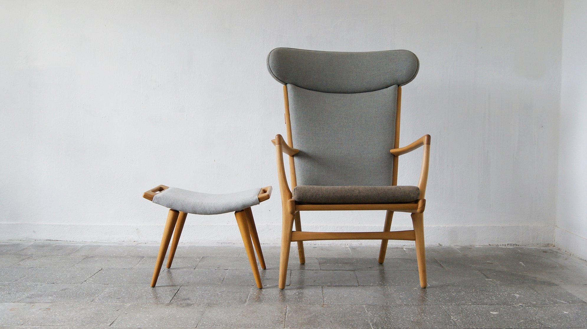 Modelo AP-16 Butaca y otomana de Hans J. Wegner para AP-Stolen, 1951 Moderno de mediados de siglo en venta