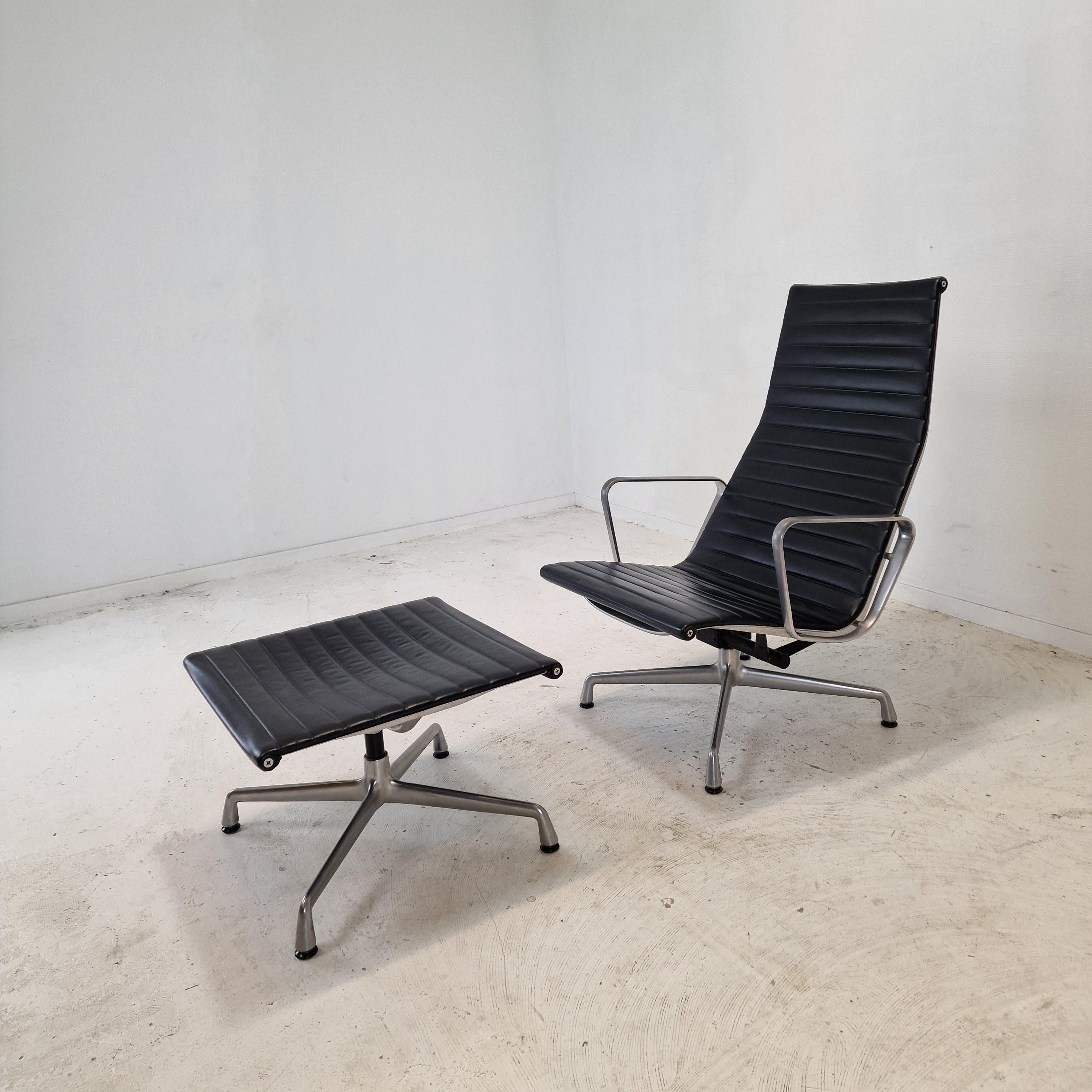 EA124 & EA125 aluminum armchair and footstool by Charles and Ray Eames for Vitra, fabricated in 1999.

The EA124 & EA125 aluminum armchair and footstool is one of the greatest furniture designs of the 20th century. 
Charles and Ray Eames designed