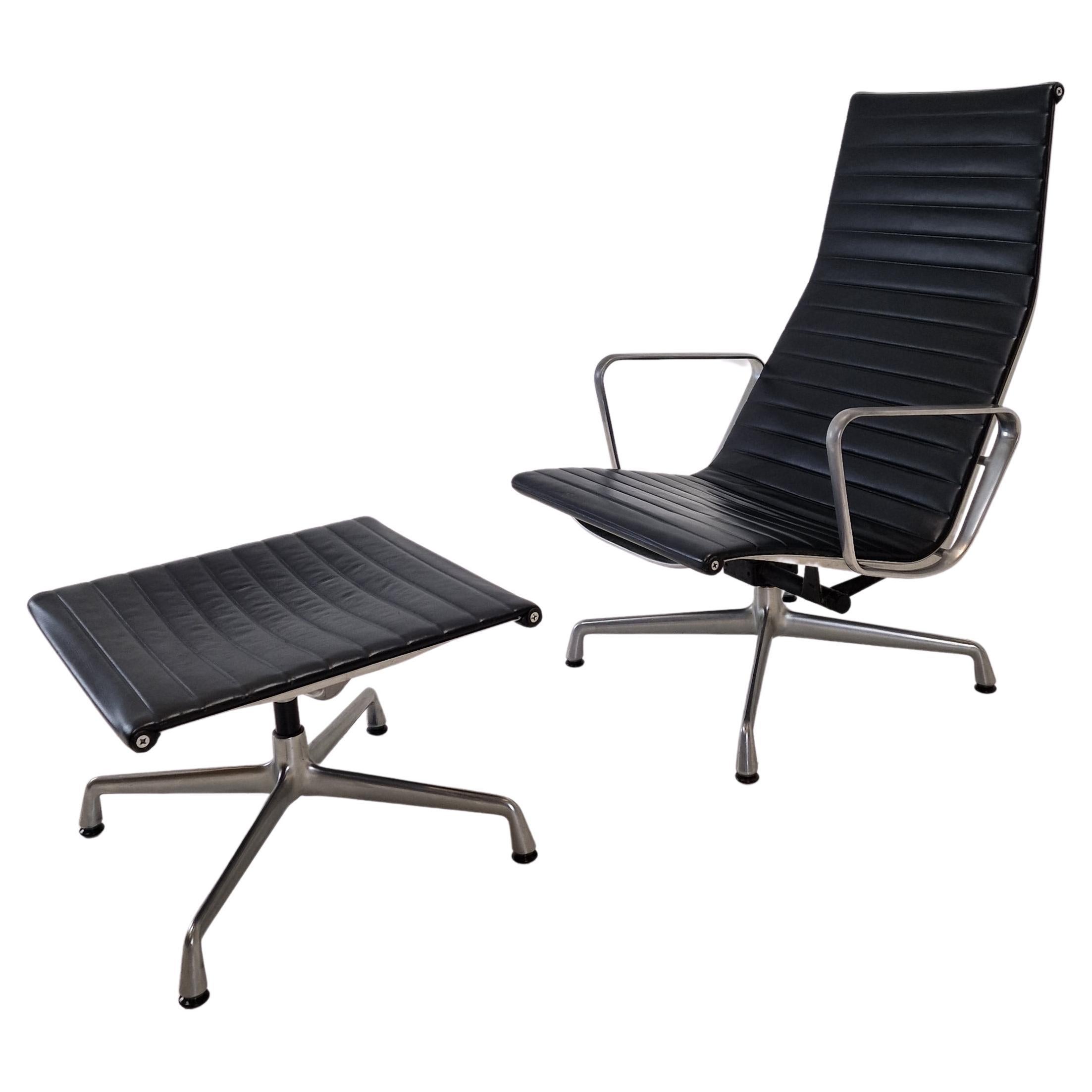 Model EA 124 + 125 Vitra Lounge Chair and Ottoman by Charles & Ray Eames For Sale