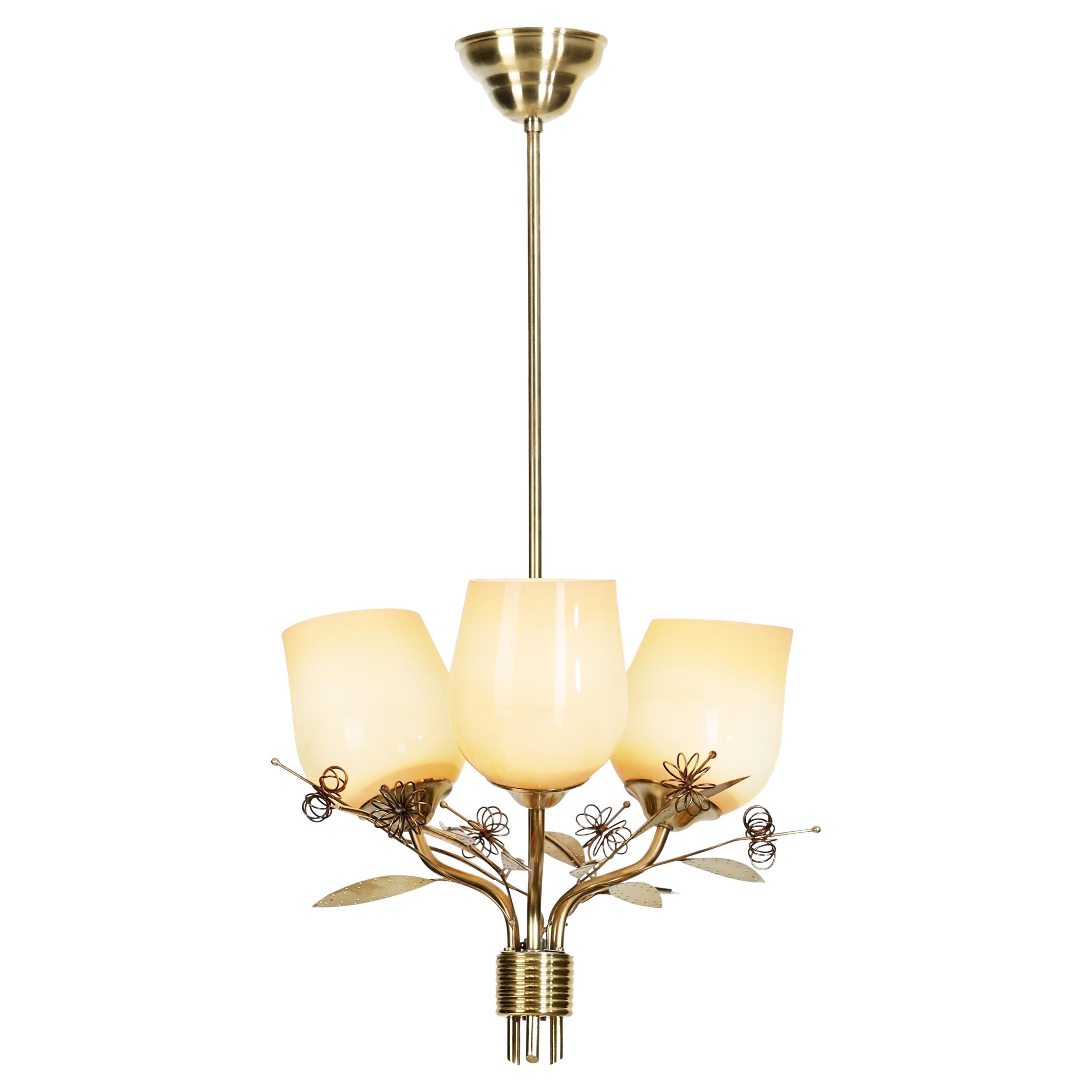 Model "ER 77/3" Chandelier with Floral Details for Itsu, Finland 1950s
