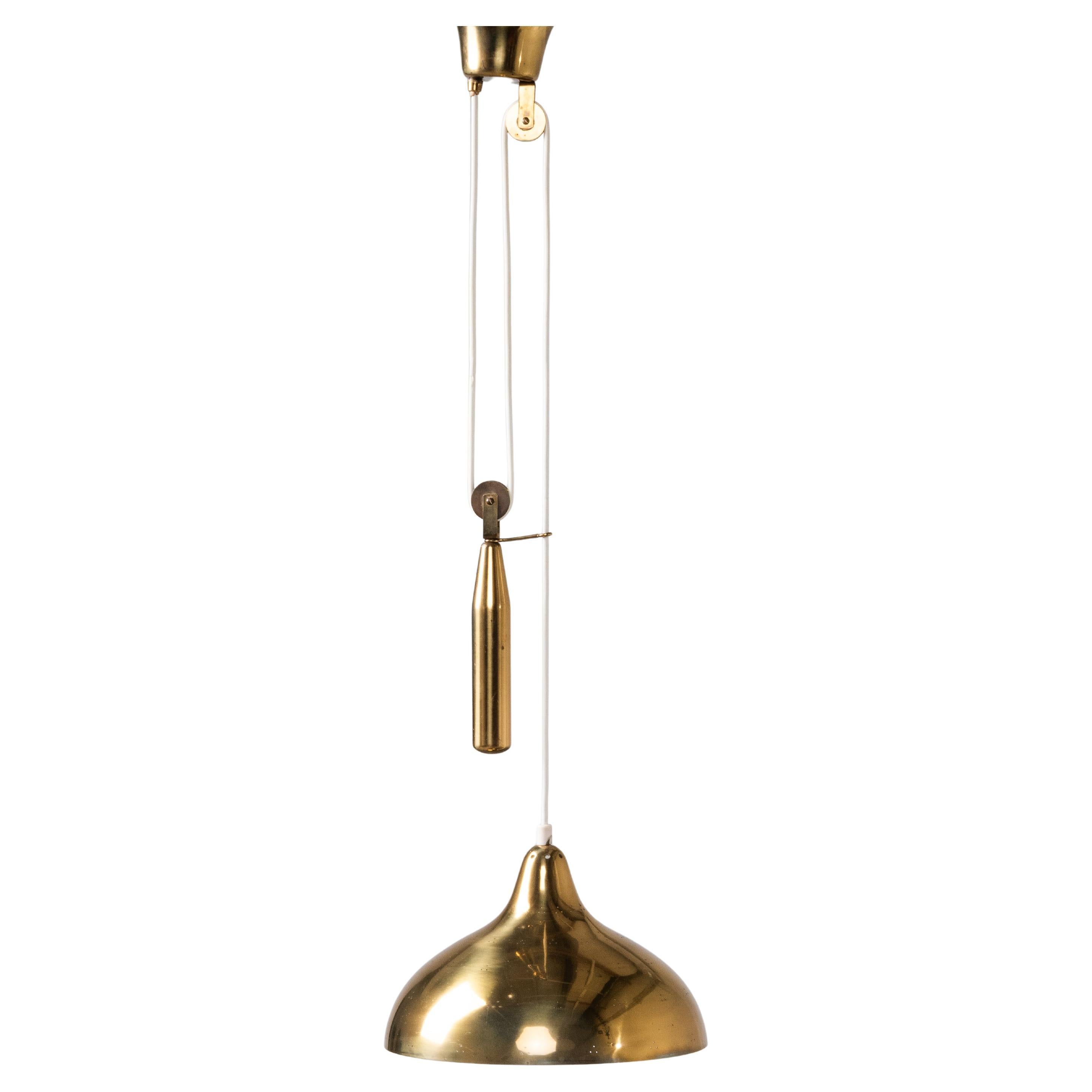 Model ER99 Brass Pendant Light with Counterweight by Itsu, Finland, 1950s