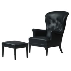 Model FH419 Armchair and Foot Stool, Frits Henningsen, Carl Hansen & Søn, 2000s