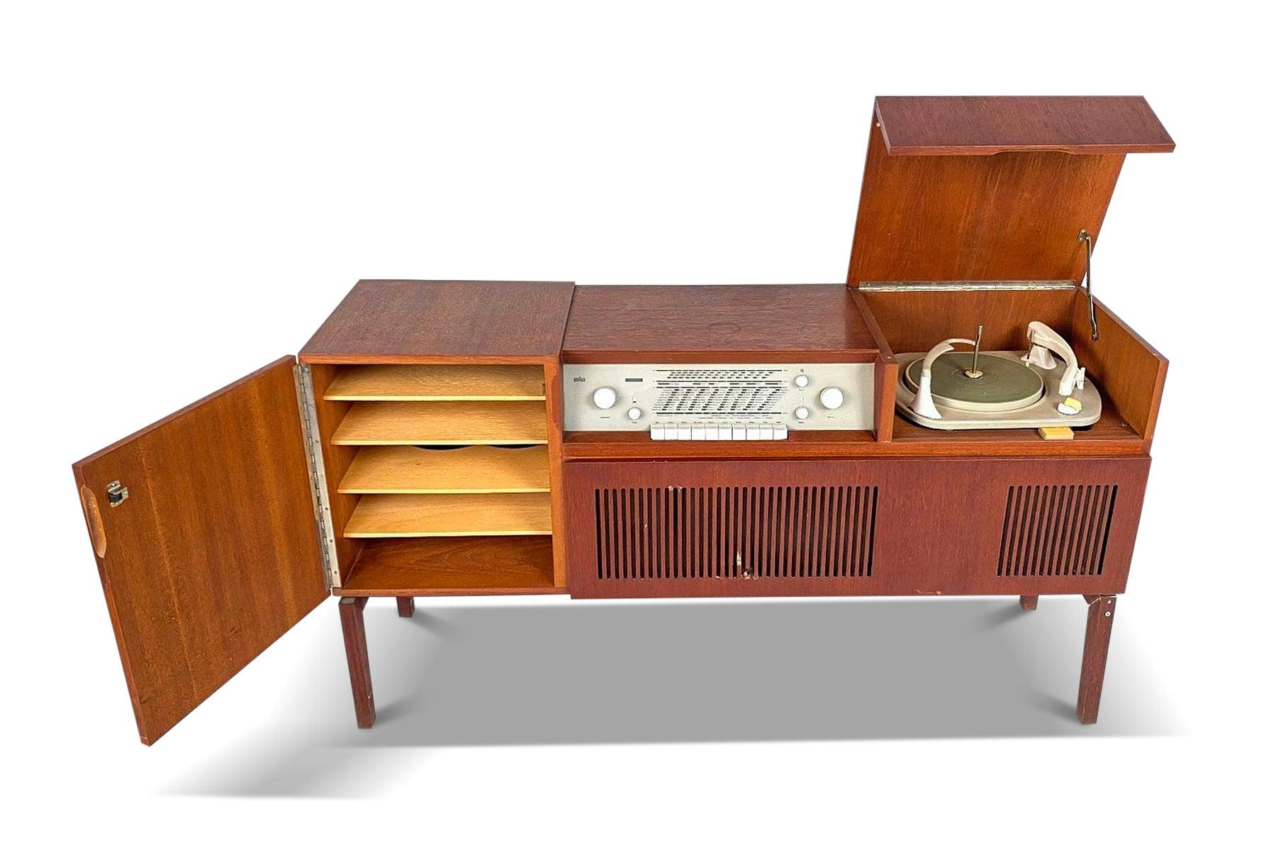 Mid-Century Modern Model Hm 6-81 Teak Record Console by Herbert For Sale