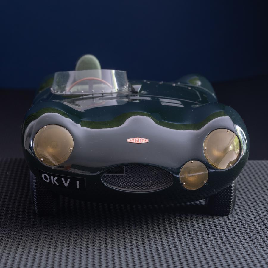 Model of the second D-Type that Jaguar produced, by internationally recognised British model maker Jeff Luff.

This is a 1:12 scale model, hand made in wood, resin and metal of the factory race car, driven by Tony Rolt and Duncan Hamilton, that