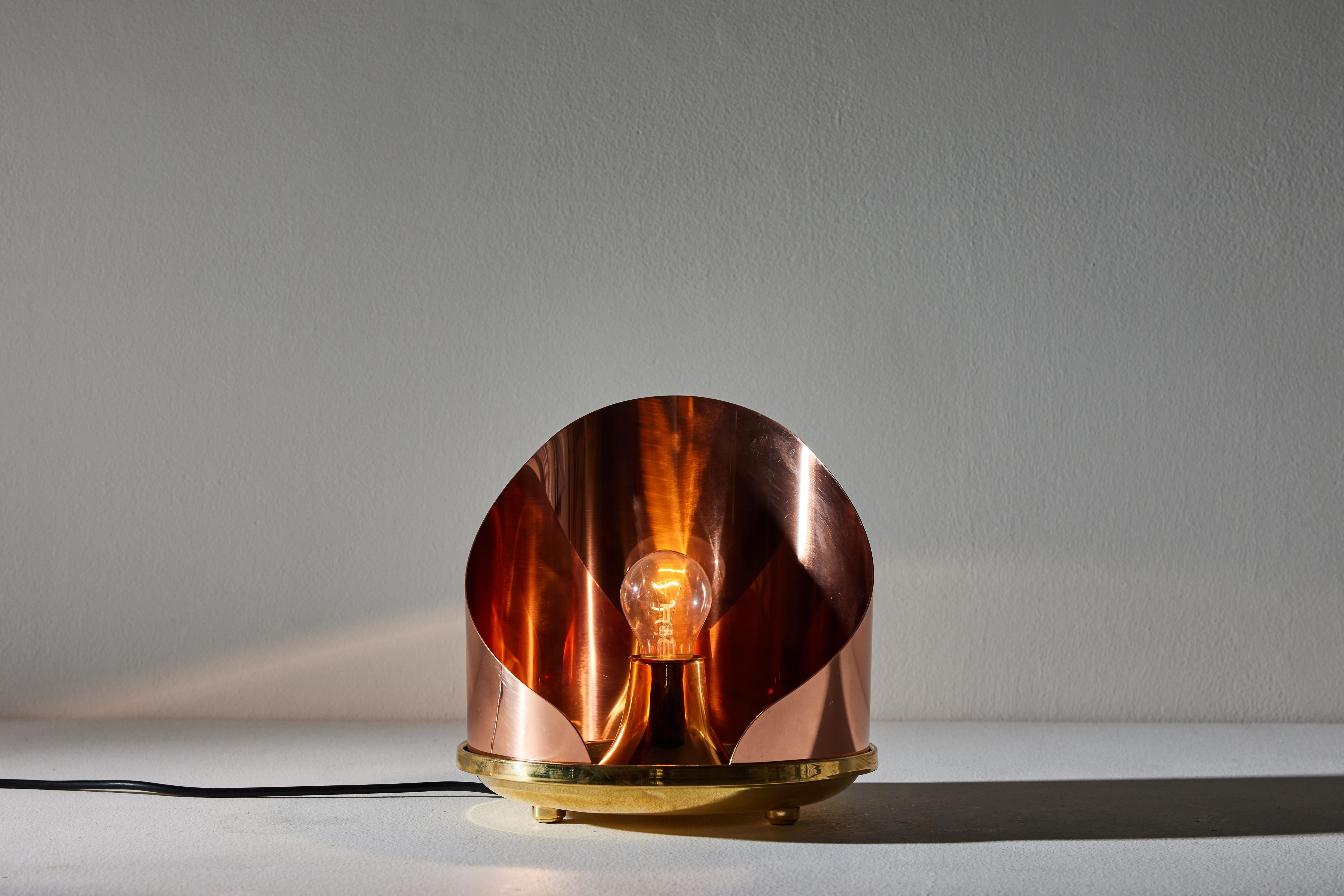 Model Lta12 Ventola table lamp by Luigi Caccia Dominioni for Azucena. Designed and manufactured in Italy, 1991. Copper, brass base. Original European cord. We recommend one E27 60w maximum bulb. Bulbs provided as a one time courtesy.