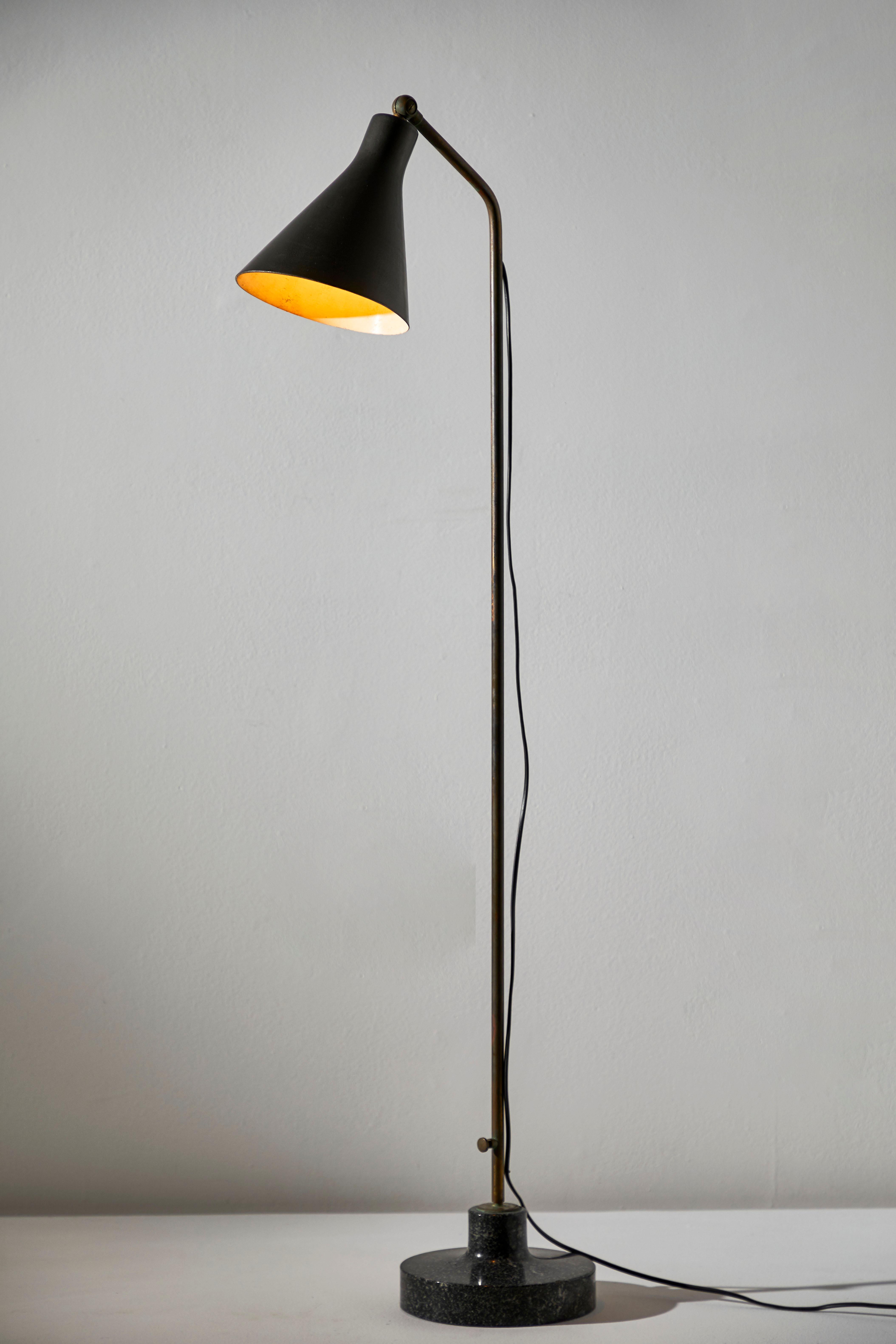 Rare and early Model Lte3 Alzabile Floor Lamp by Ignazio Gardella for Azucena. Designed and manufactured in Italy, circa 1950s. Enameled metal, brass, marble base. Original cord. Height adjust from 72 inches to 48 inches. Takes one E27 100w maximum