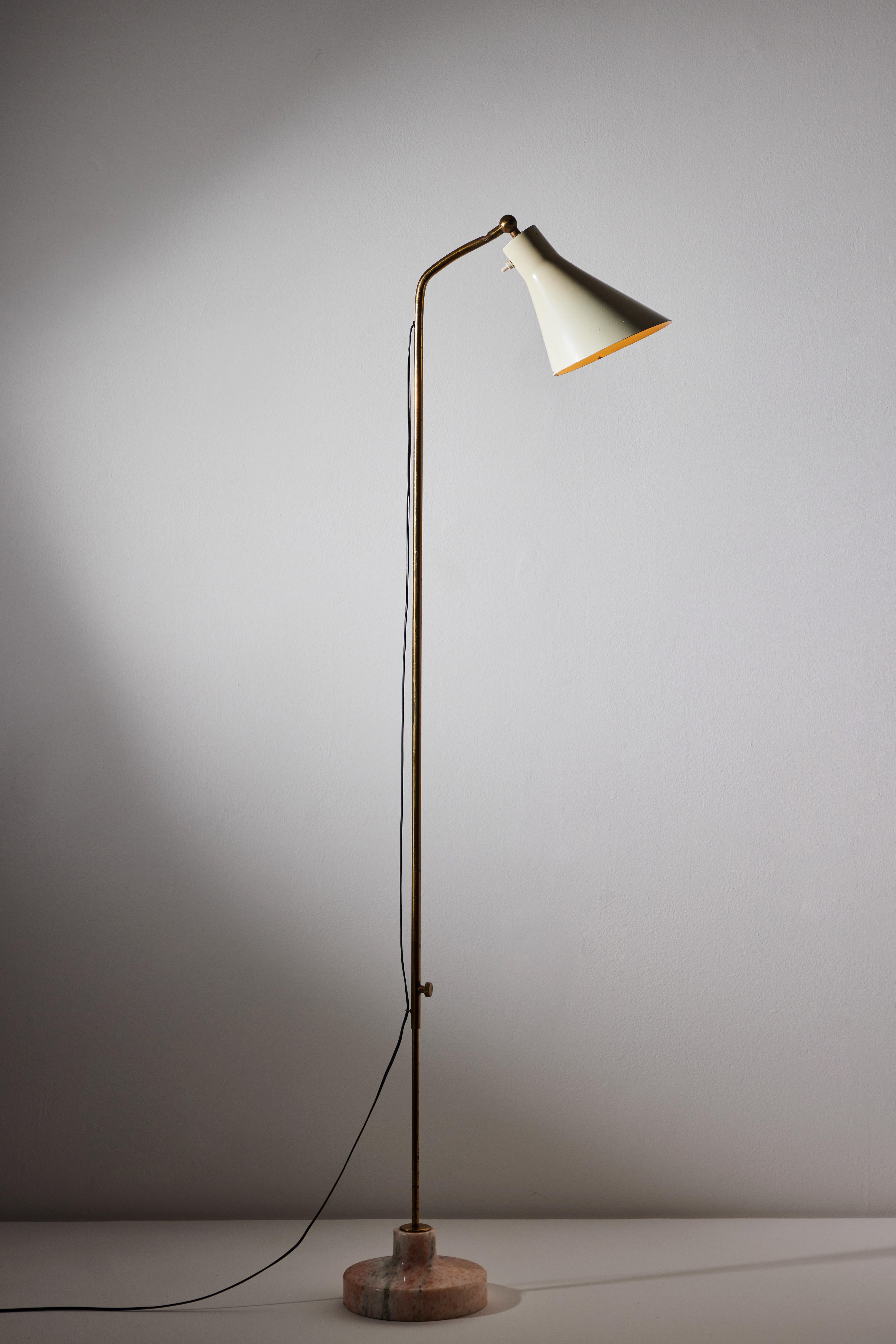 Model Lte3 Alzabile Floor Lamp by Ignazio Gardella for Azucena. Designed and manufactured in Italy, circa 1950's. Enameled metal, brass, marble base. Adjustable shade. Original European cord. Height adjust from 72 inches to 48 inches. Diameter
